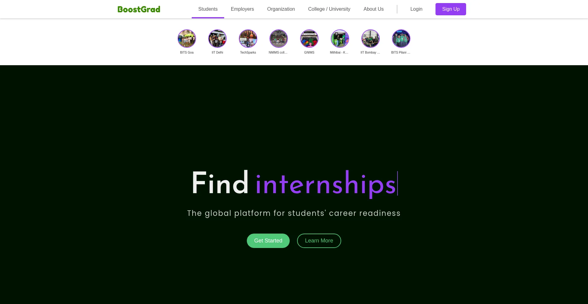Website screenshot of Boostgrad.com