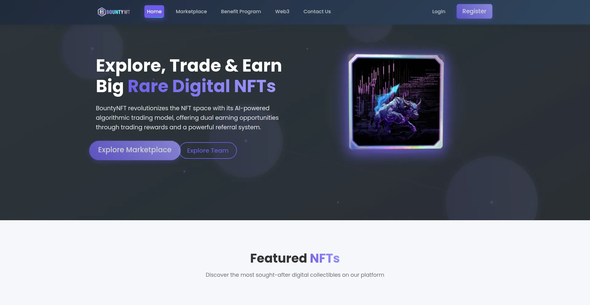Website screenshot of Bountynft.com