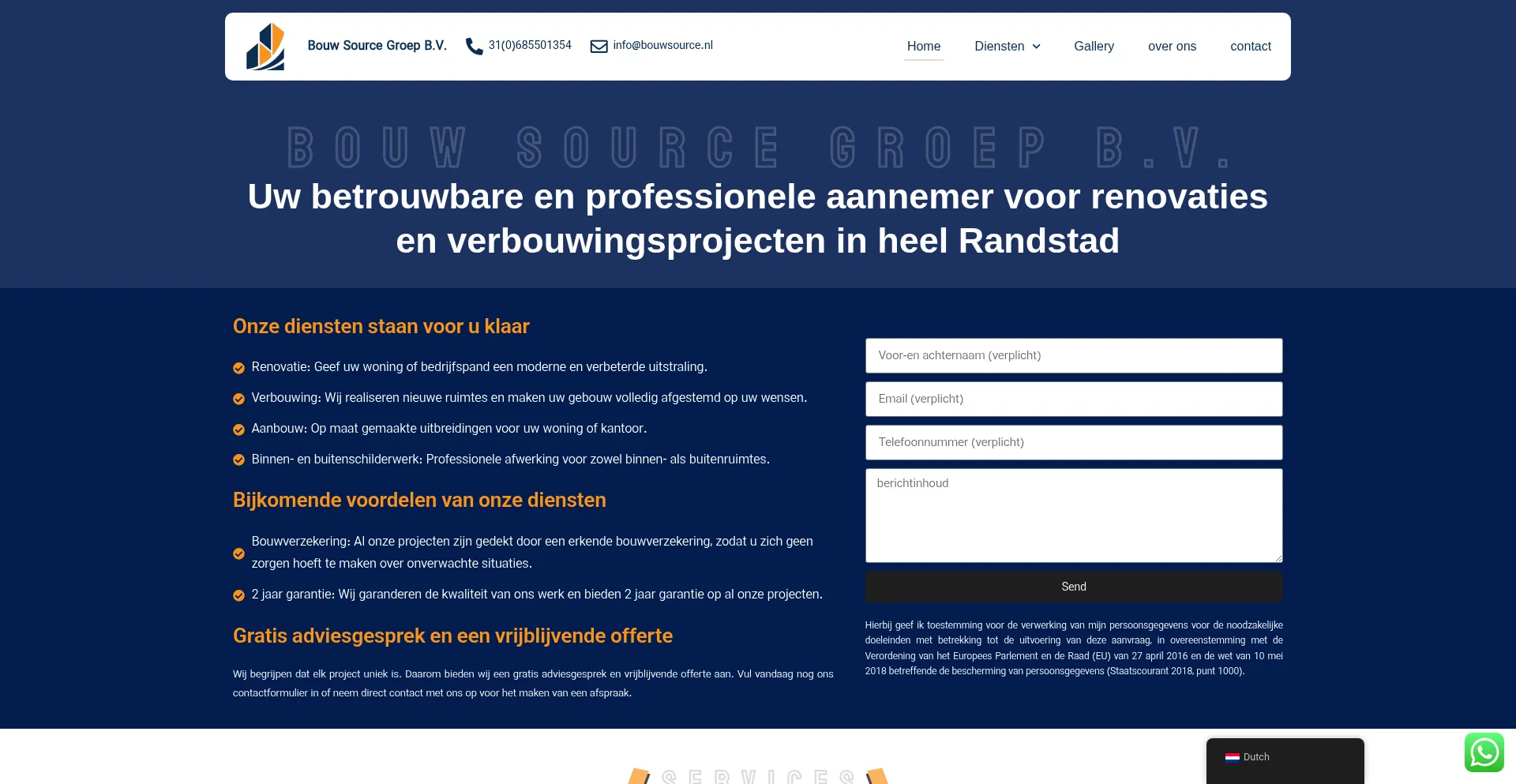 Website screenshot of Bouwsource.nl