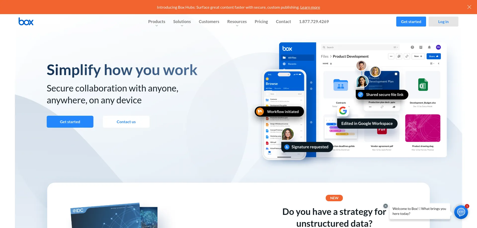 Website screenshot of Box.com