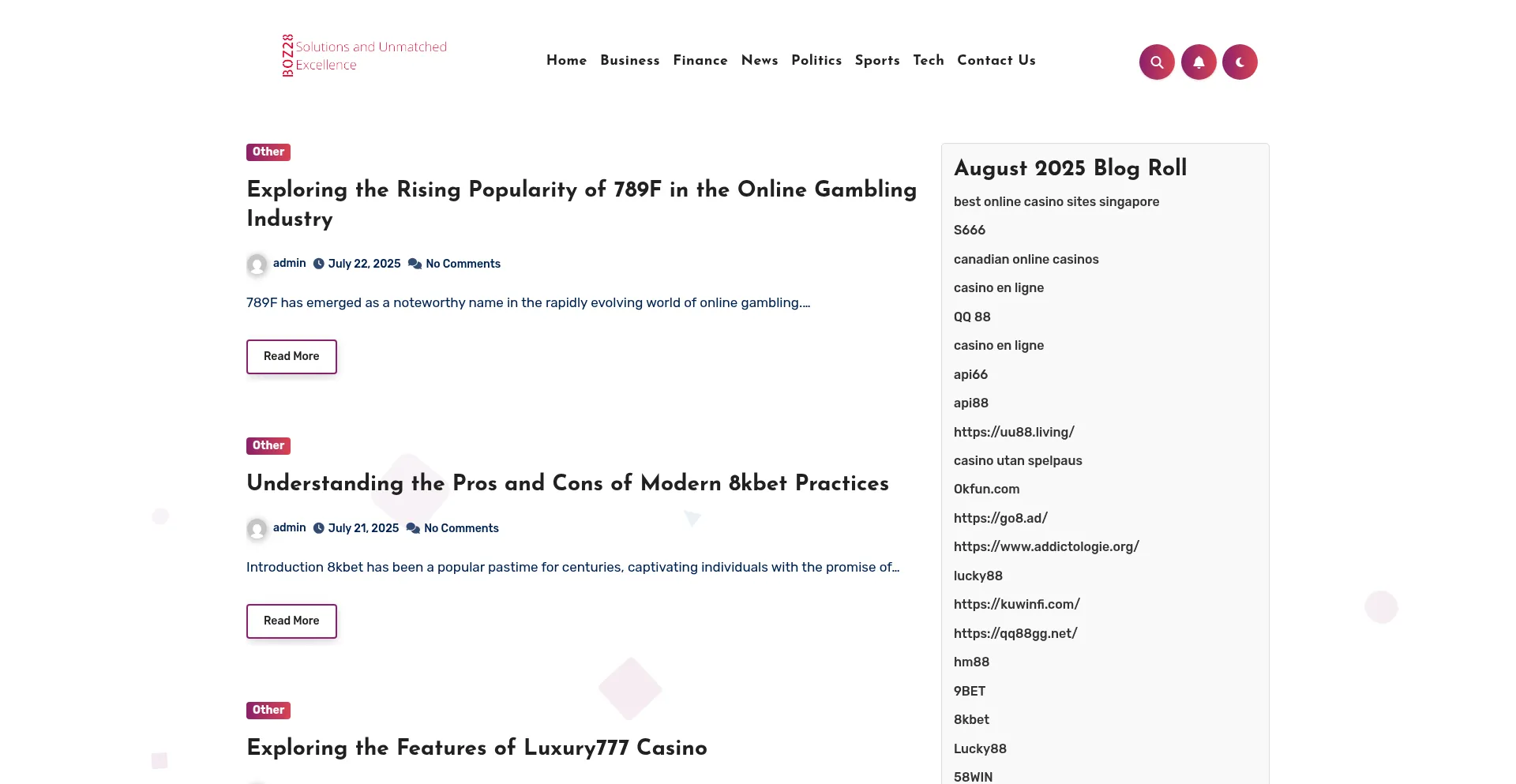 Website screenshot of Boz28.com