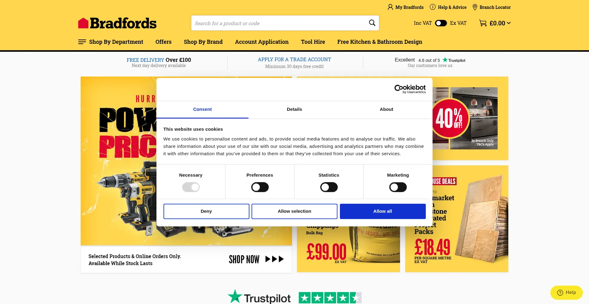 Website screenshot of Bradfords.co.uk