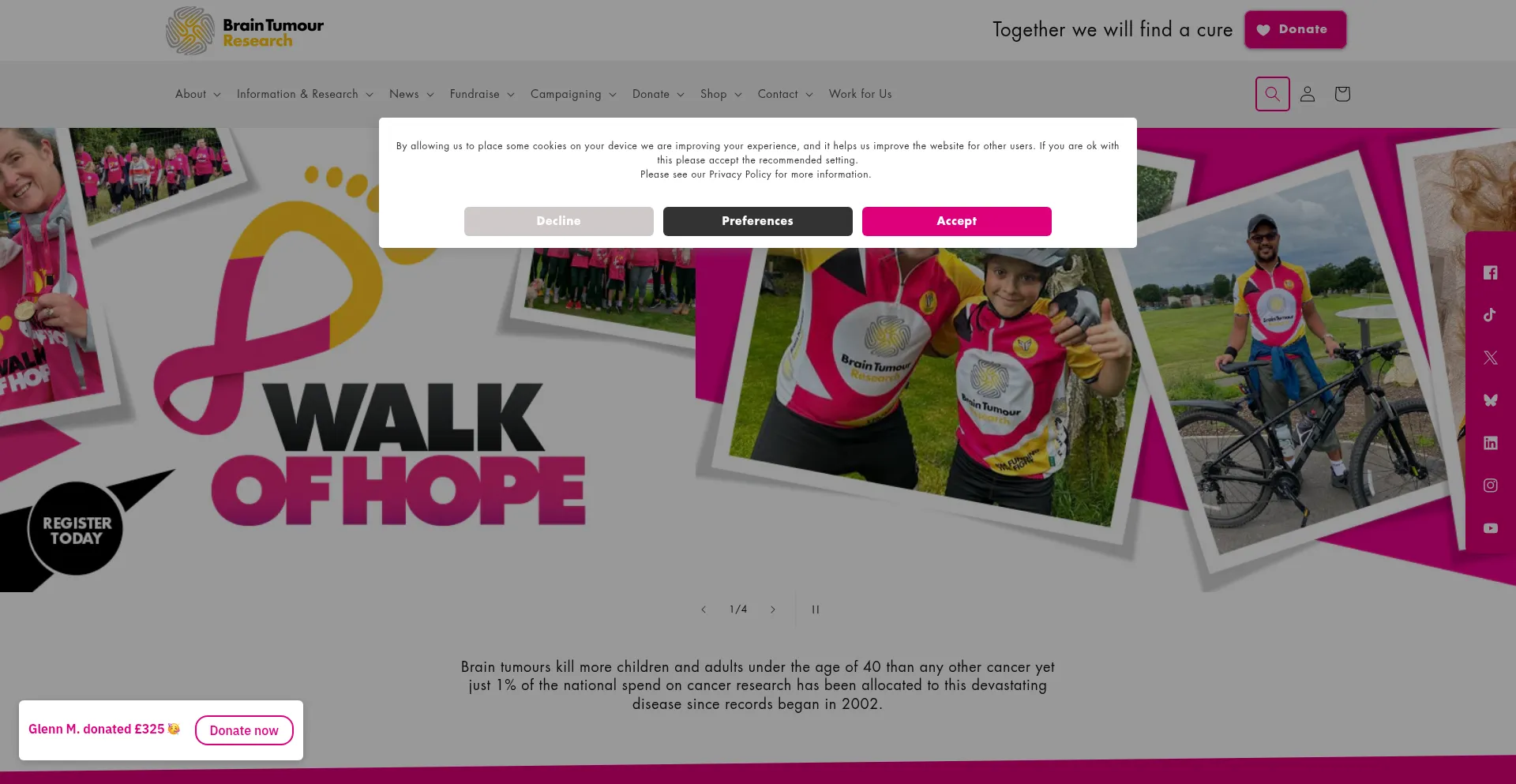 Website screenshot of Braintumourresearch.org
