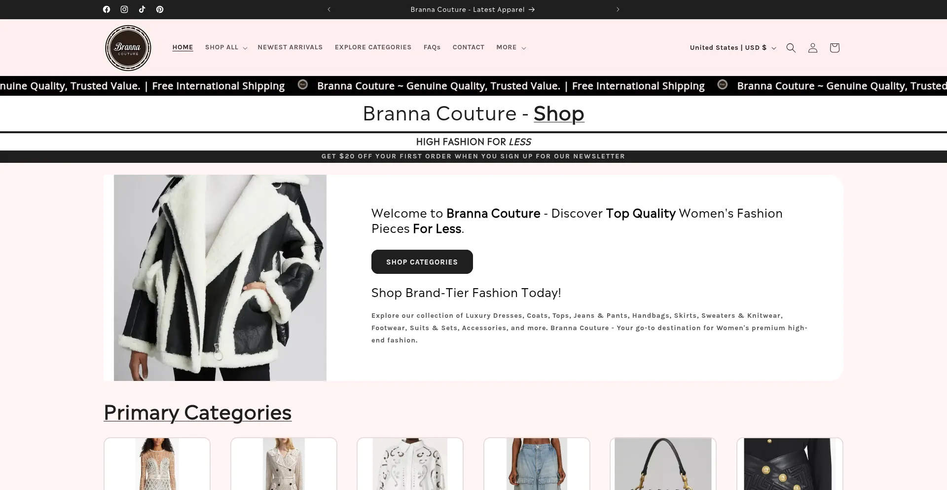 Website screenshot of Brannacouture.com