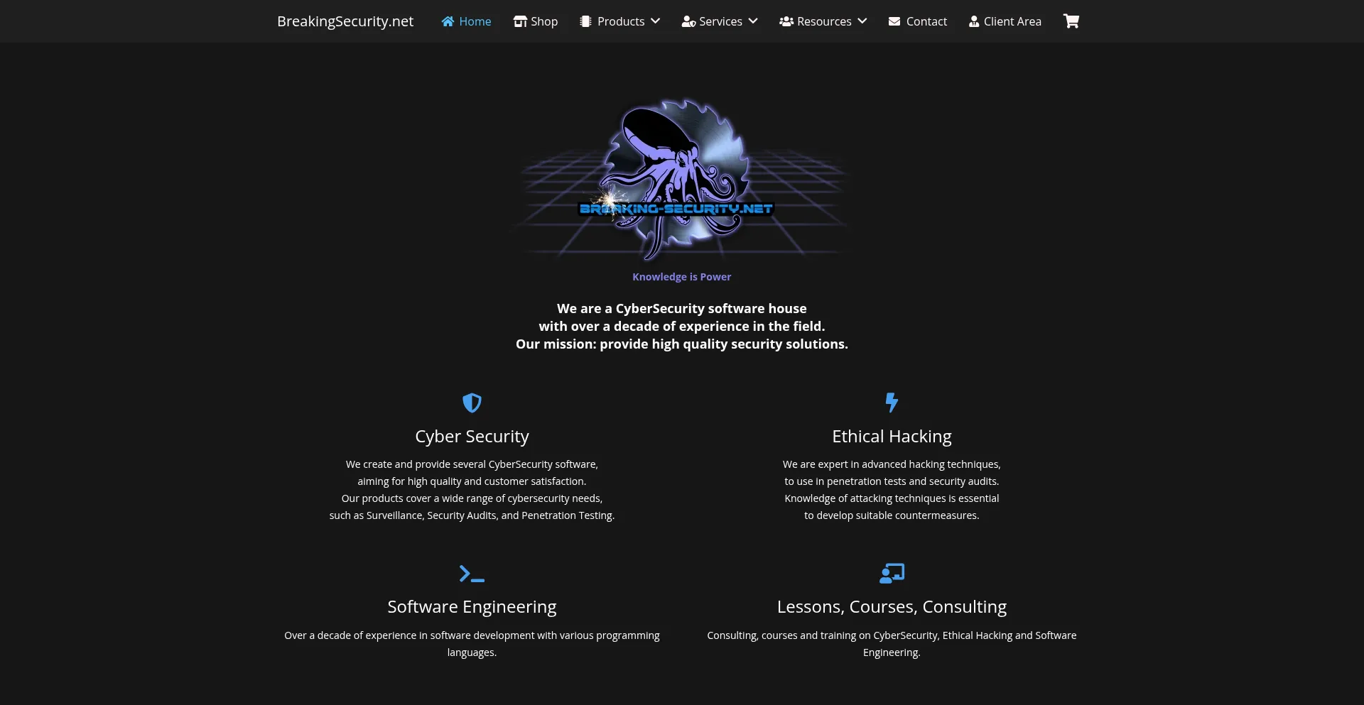 Website screenshot of Breakingsecurity.net