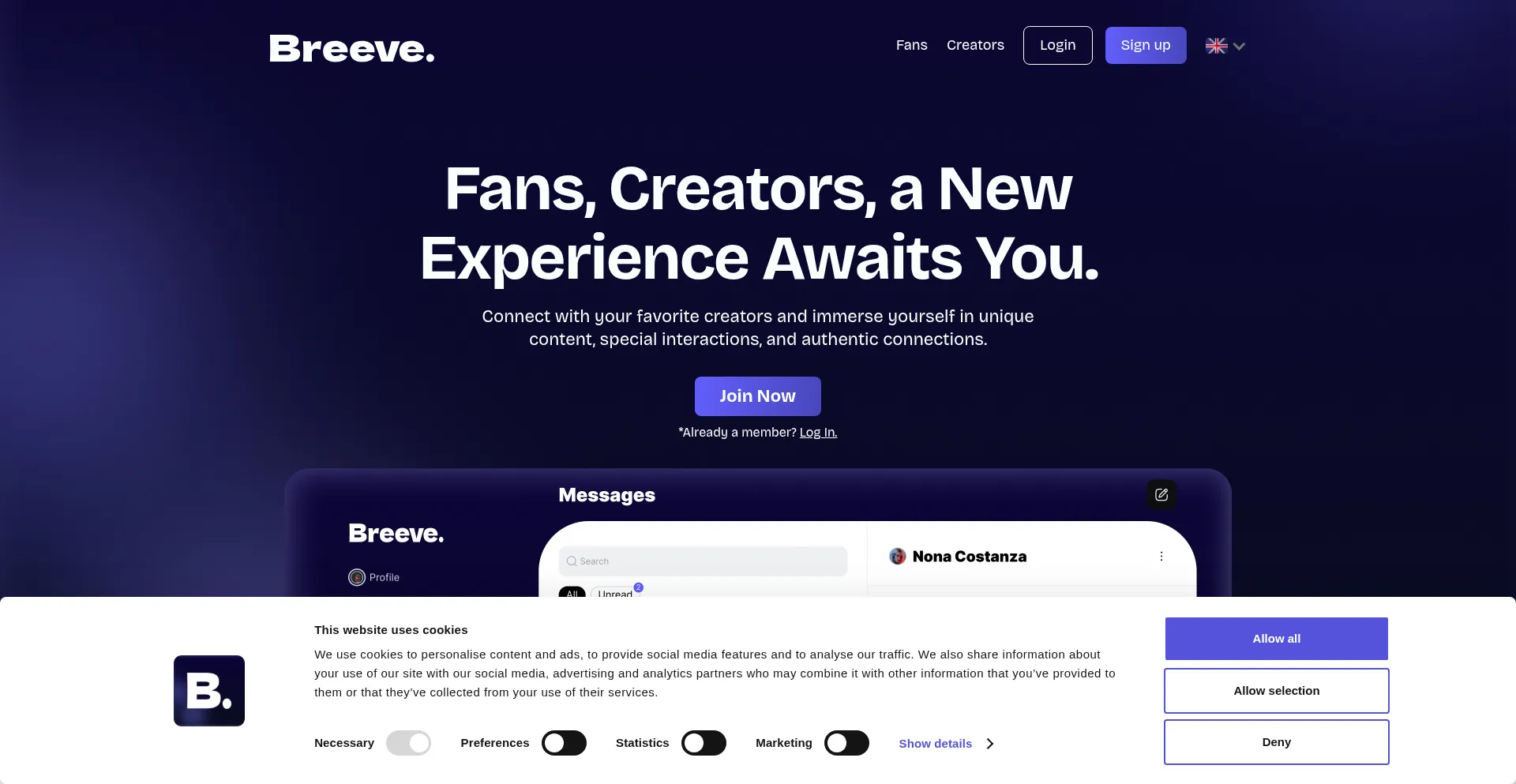 Website screenshot of Breeve.io