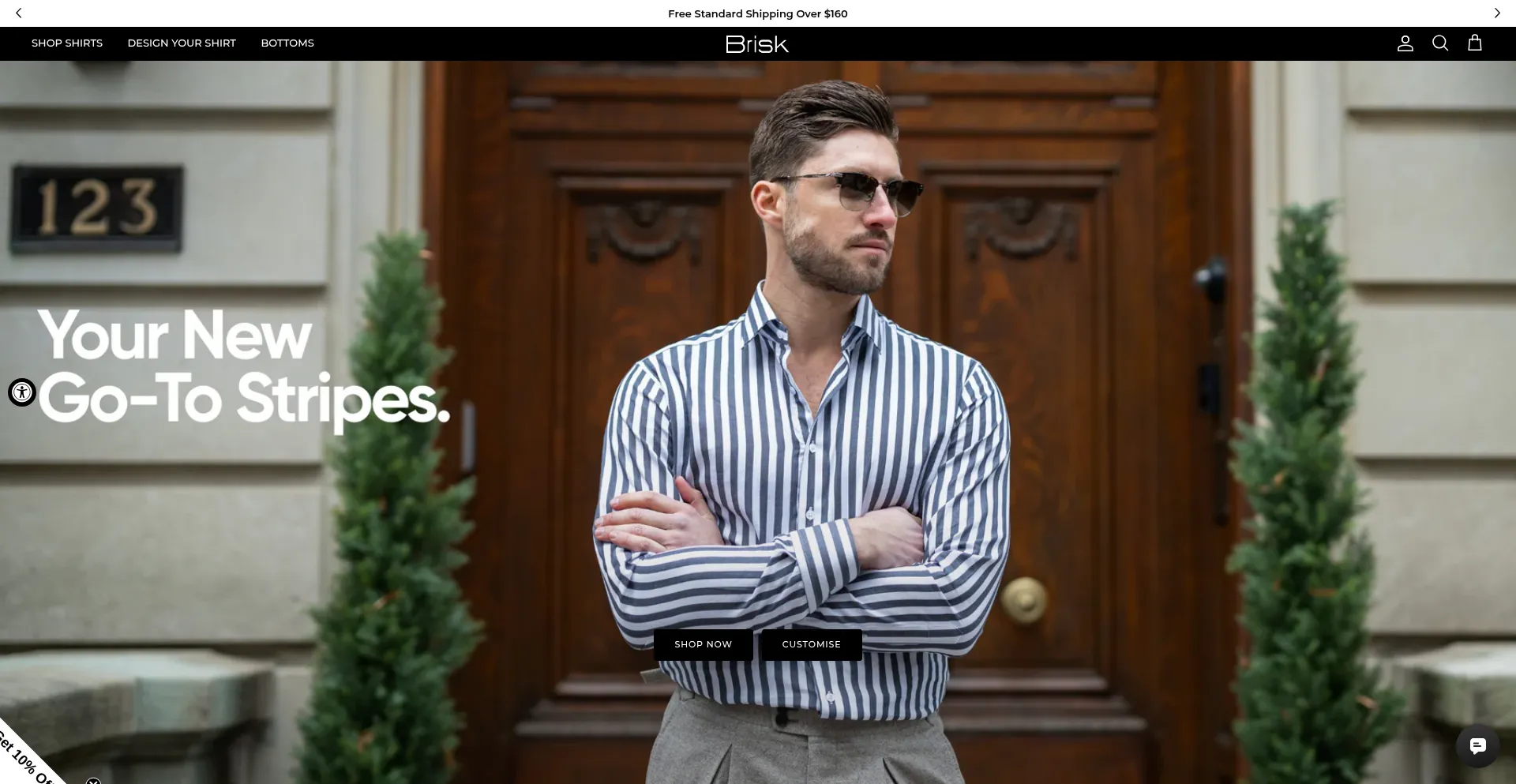 Website screenshot of Briskshirts.com