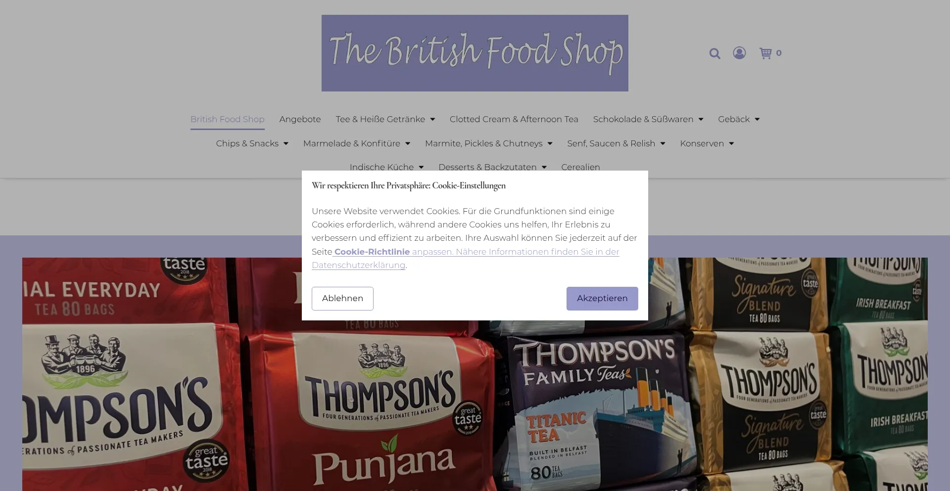 Website screenshot of British-food-shop.de