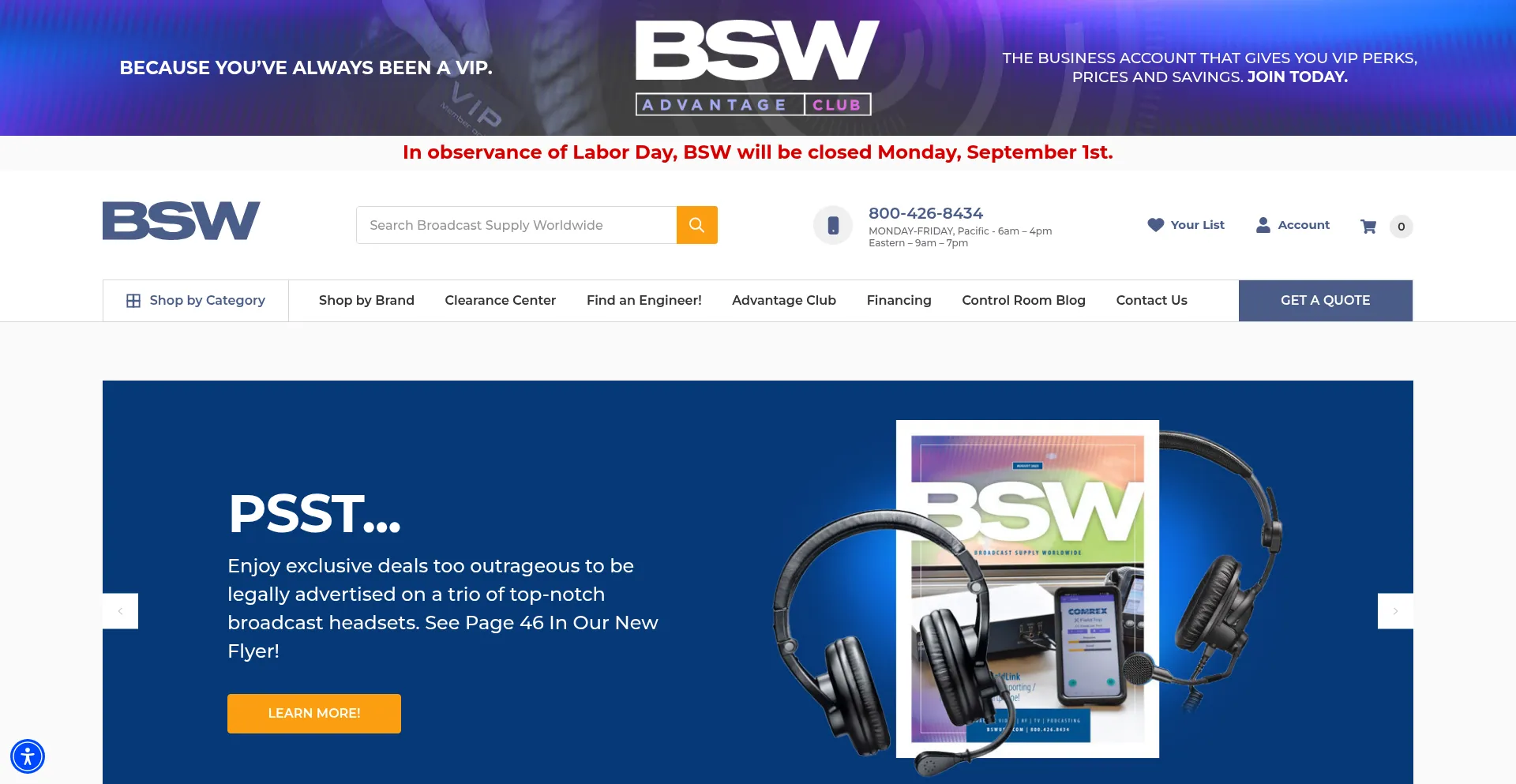 Website screenshot of Bswusa.com