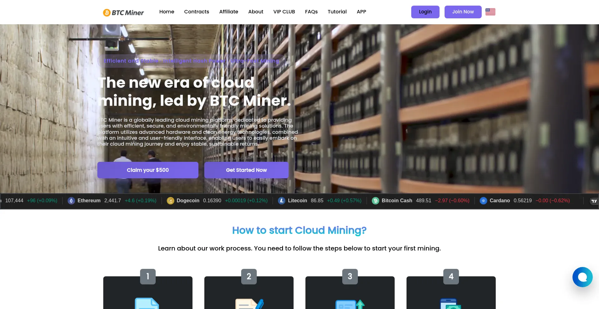 Website screenshot of Btcminer.net