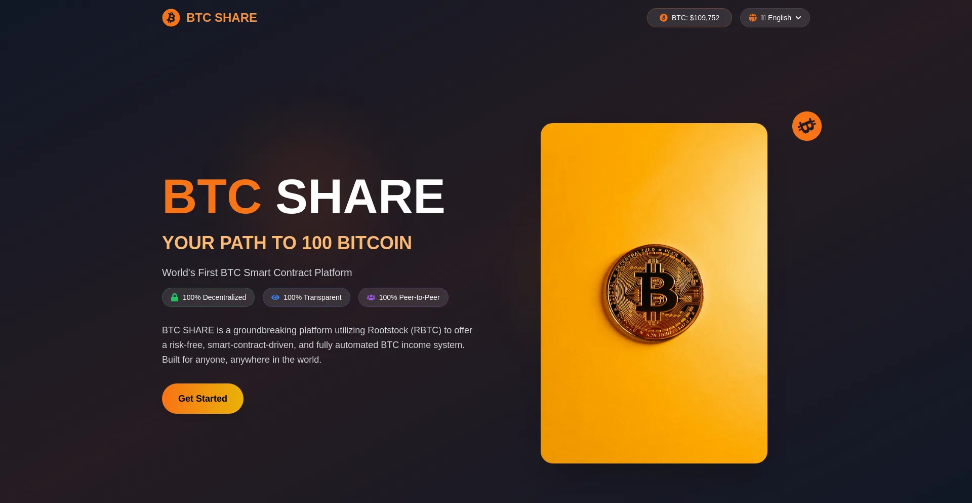 Website screenshot of Btcshare.info