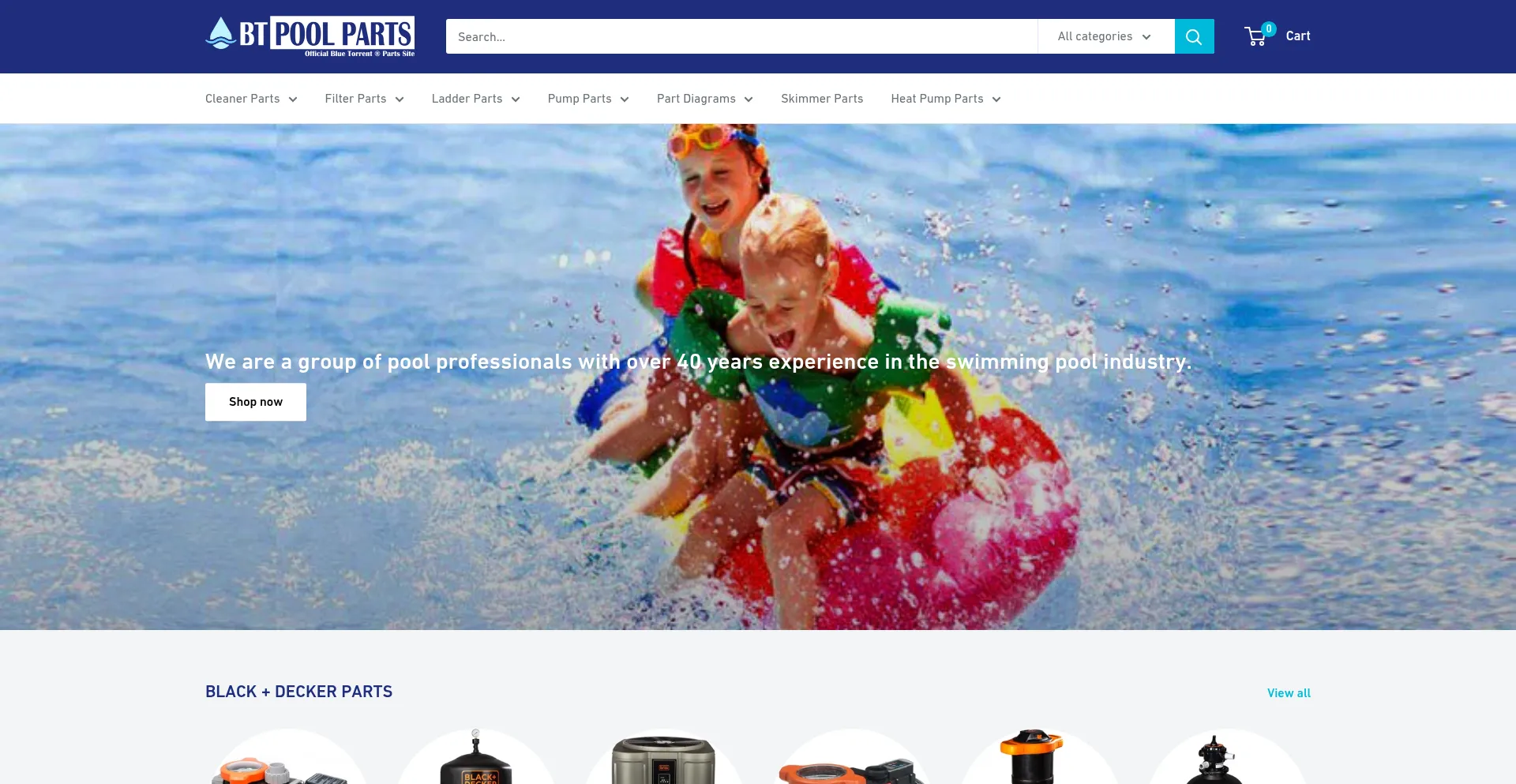 Website screenshot of Btpoolparts.com