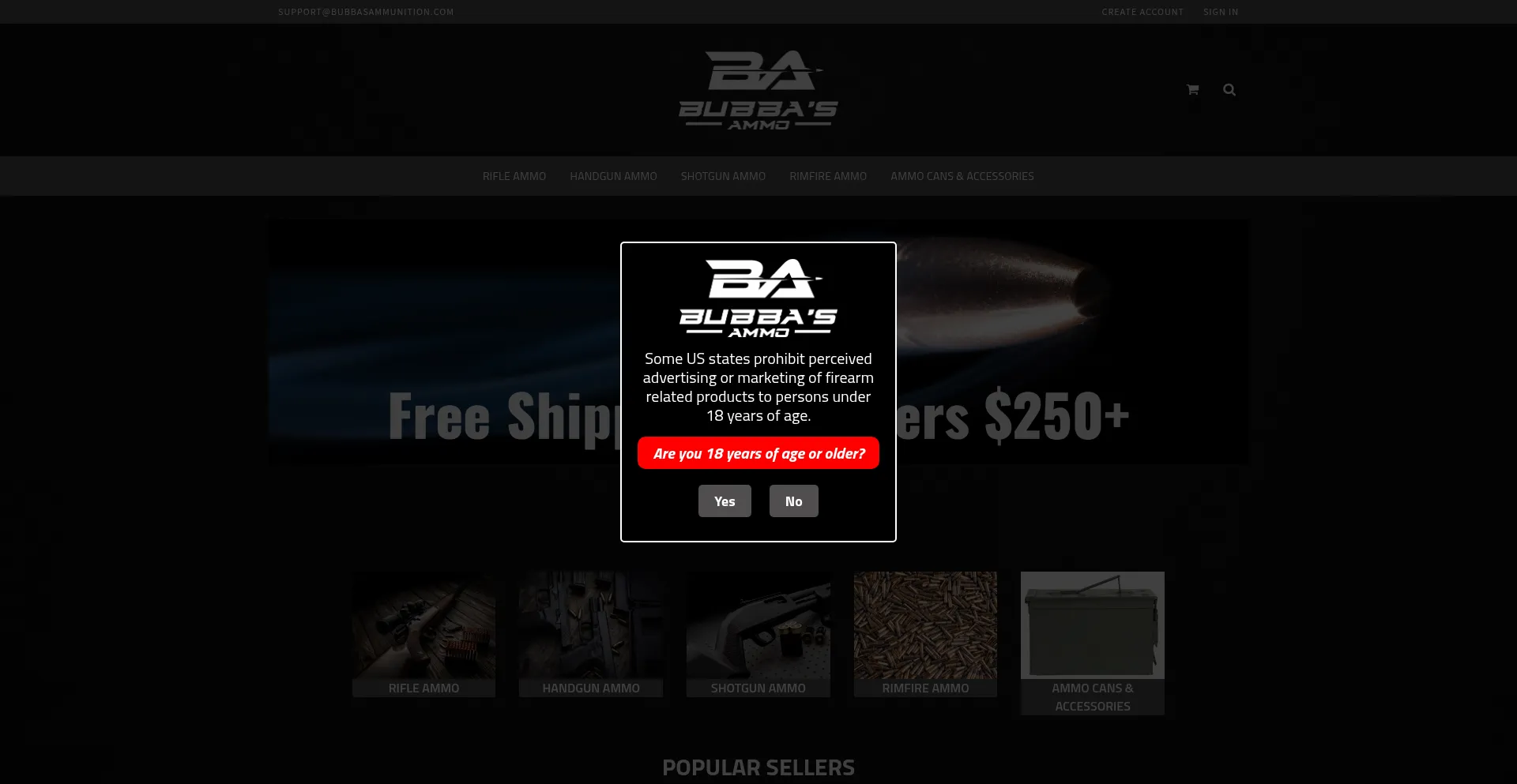 Website screenshot of Bubbasammunition.com