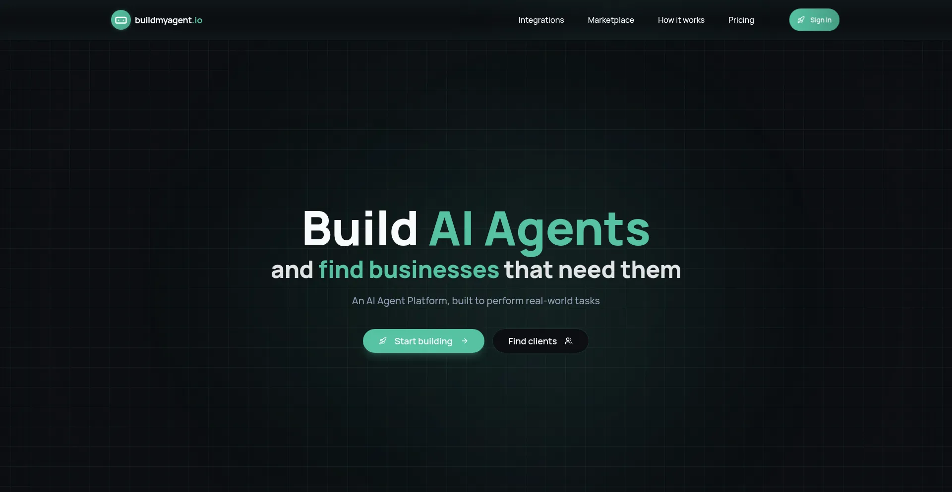 Website screenshot of Buildmyagent.io