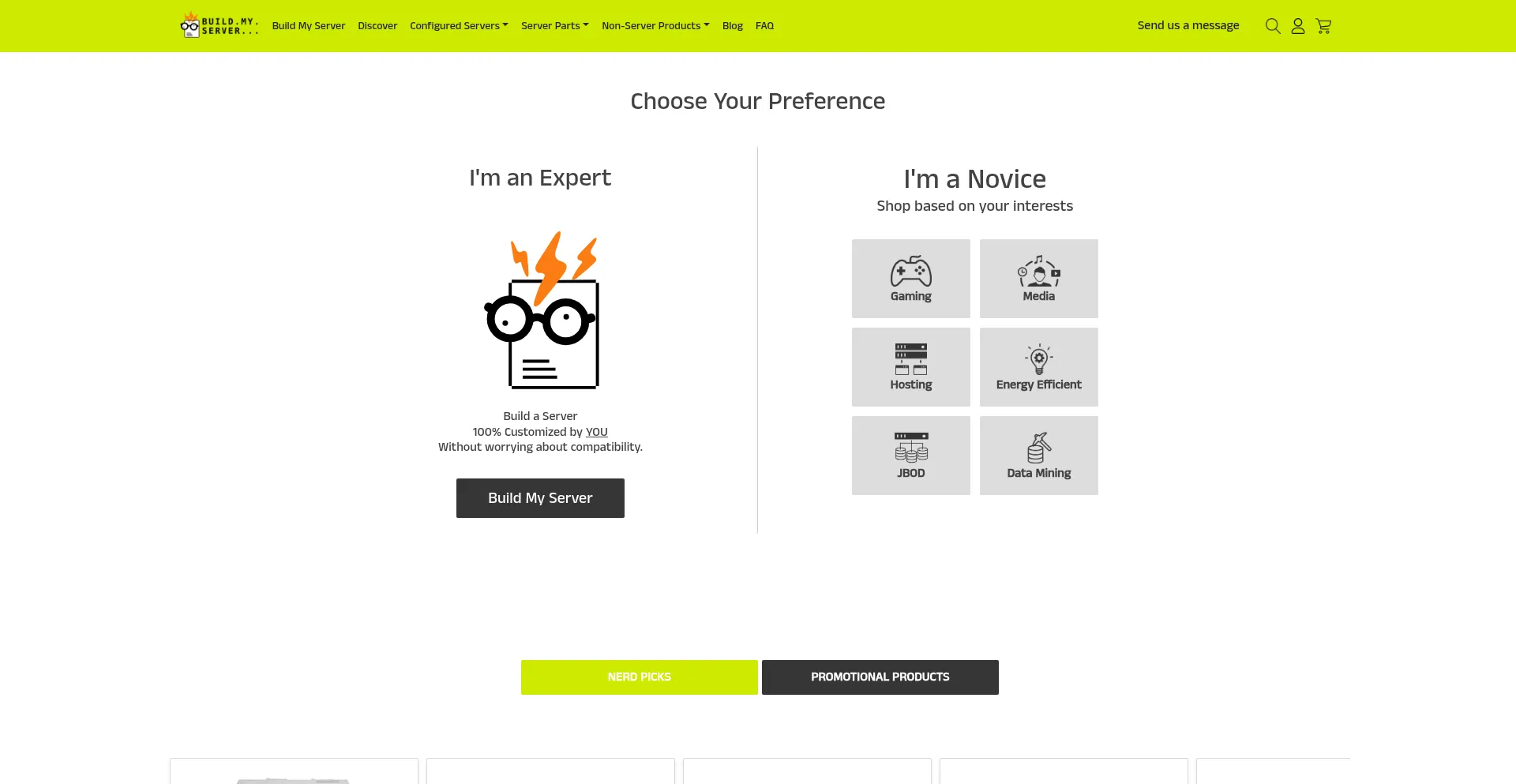 Website screenshot of Buildmyserver.com