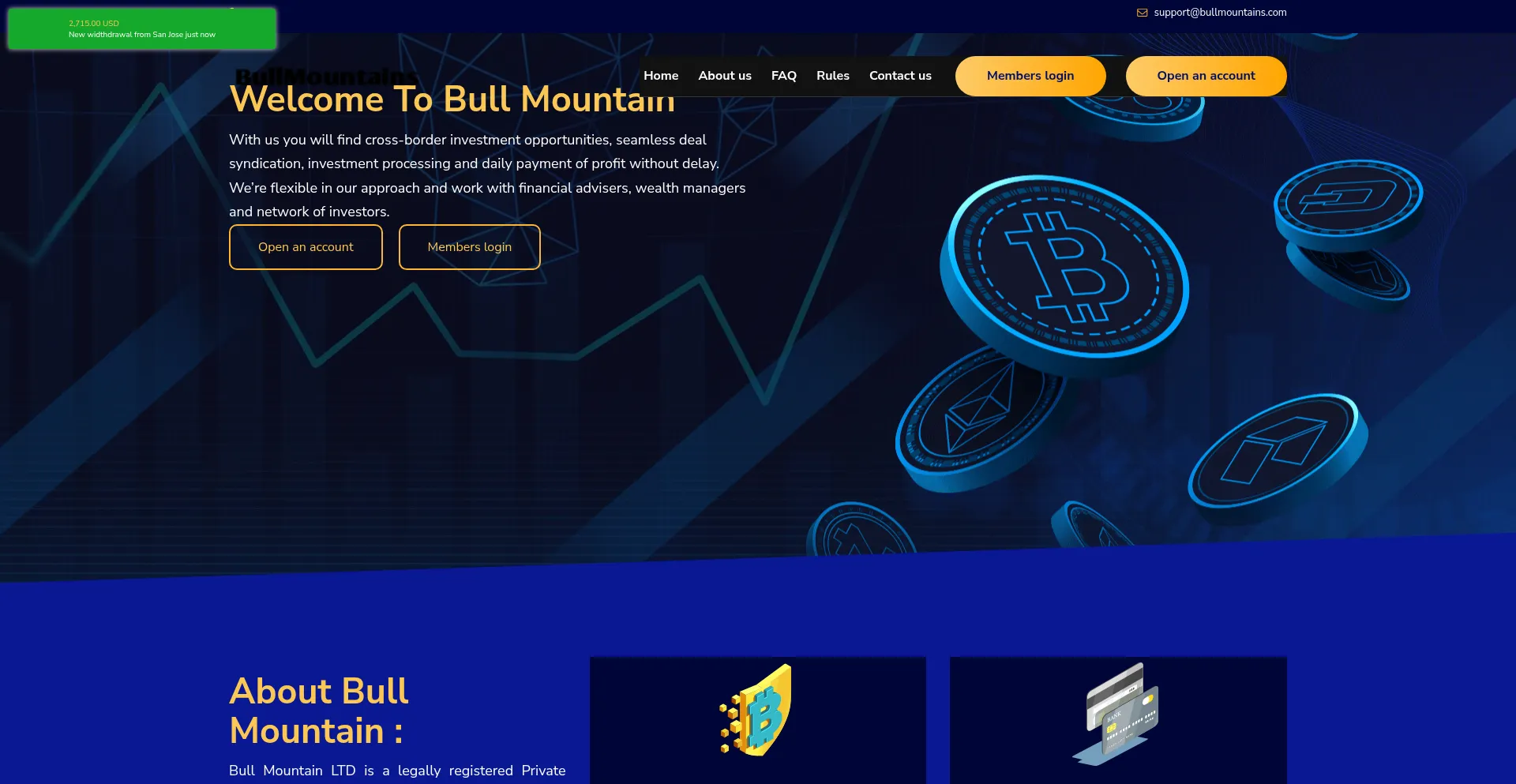 Website screenshot of Bullmountains.com