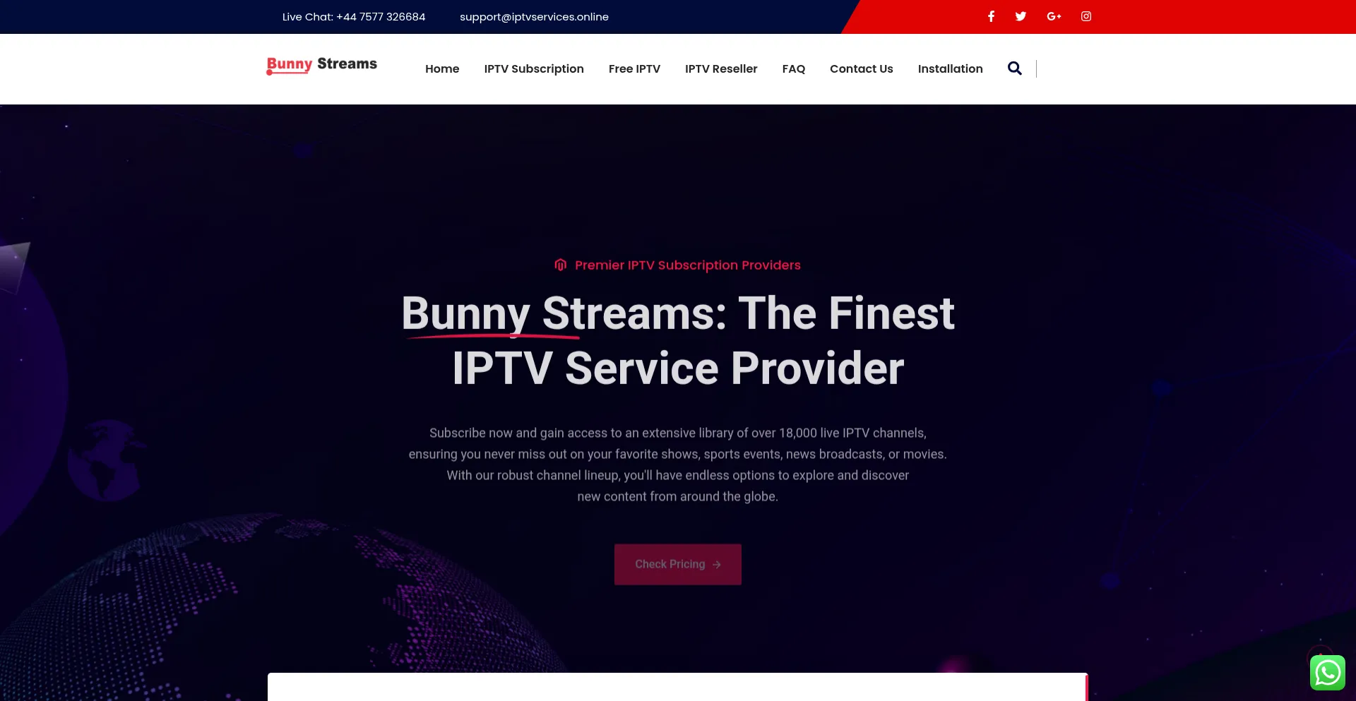 Website screenshot of Bunnystreamsiptv.com