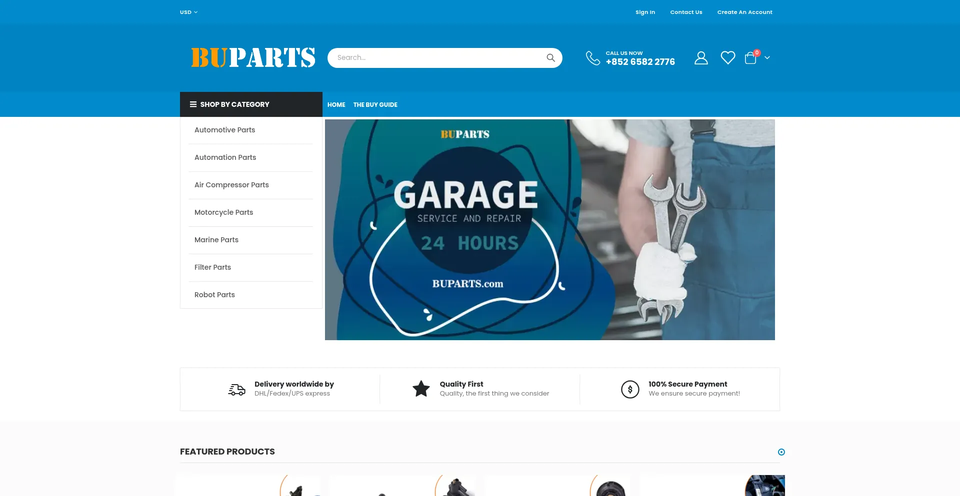 Website screenshot of Buparts.com