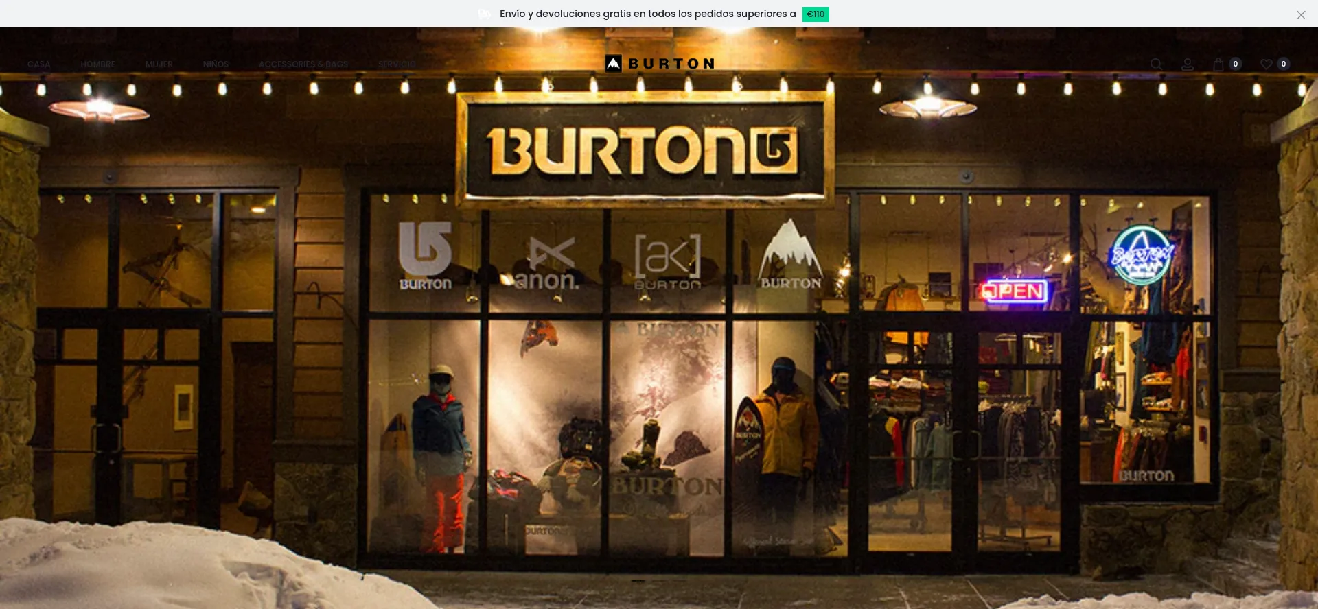 Website screenshot of Burton.com.es