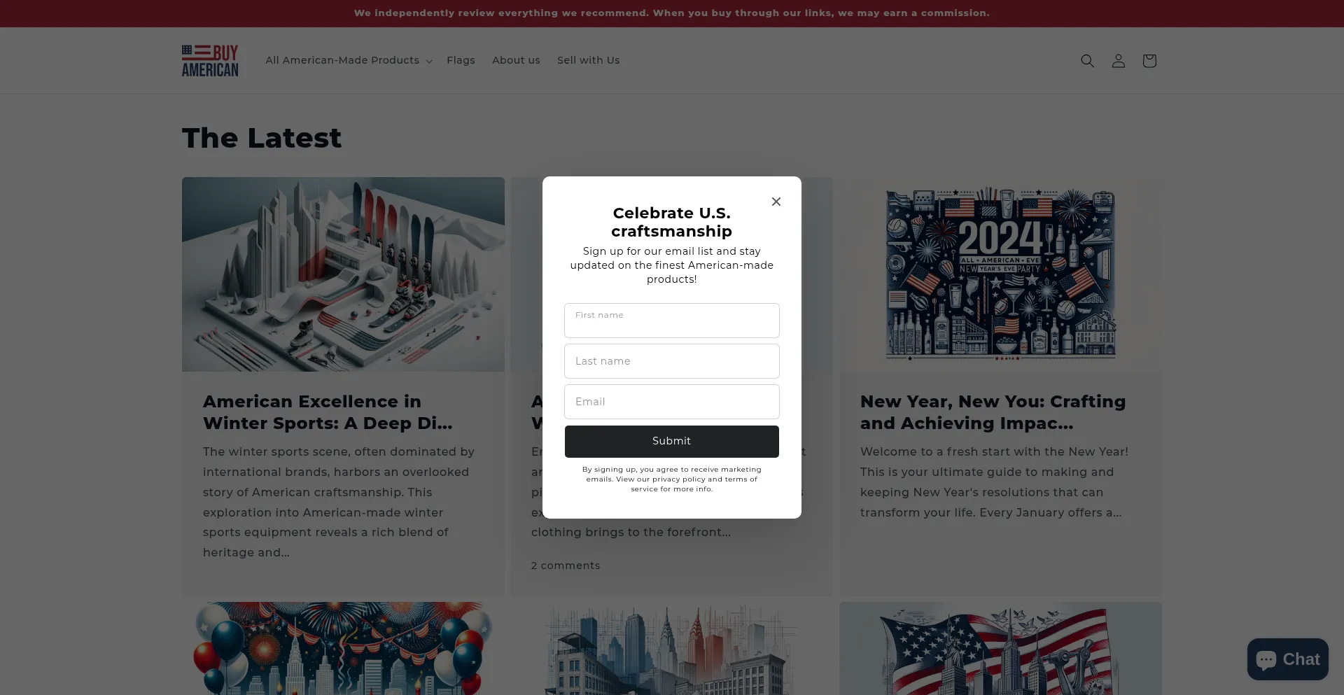 Website screenshot of Buyamerican.com