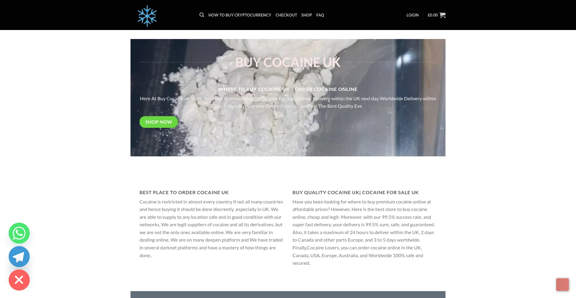 Website screenshot of Buycocaine.co.uk