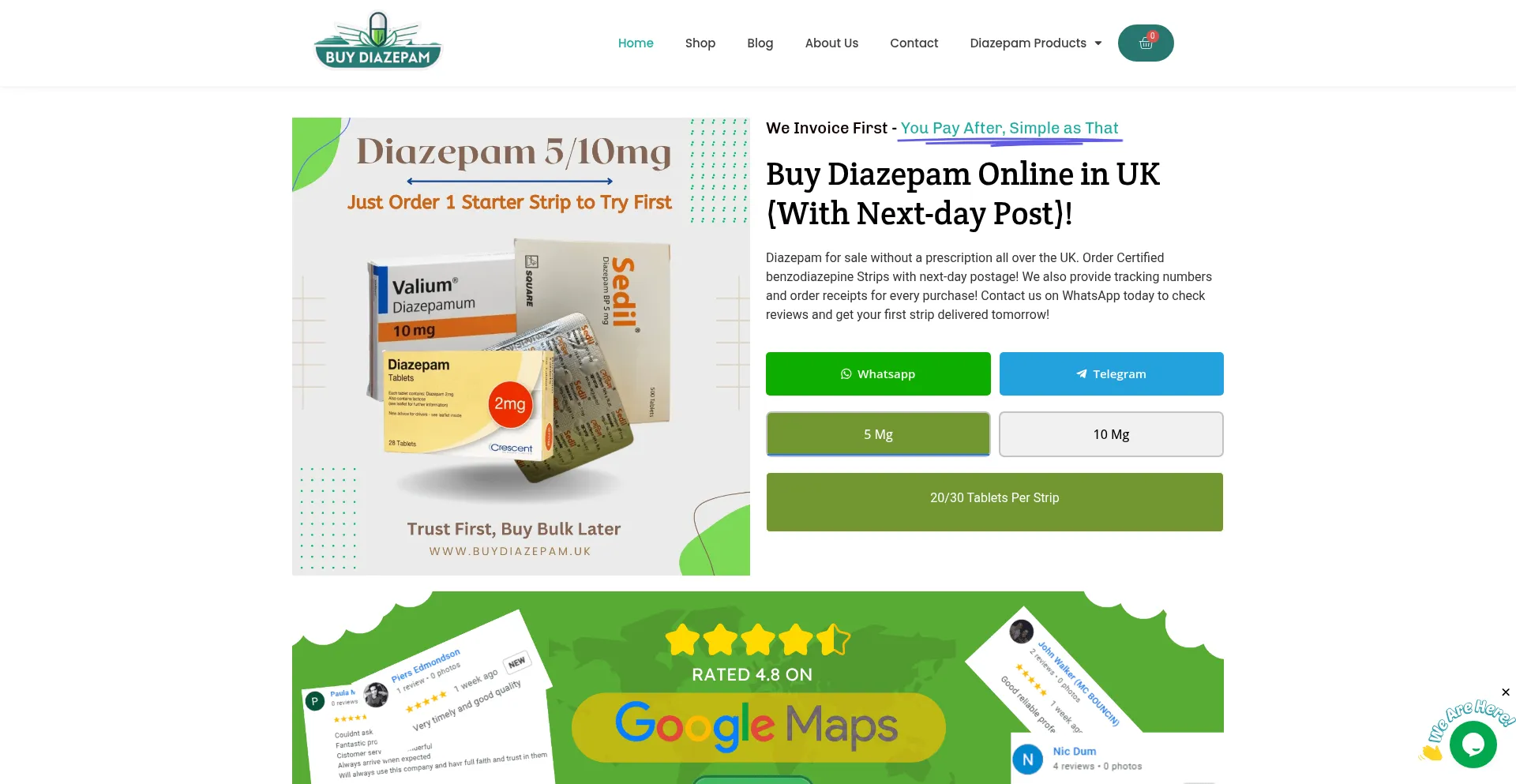 Website screenshot of Buydiazepam.uk