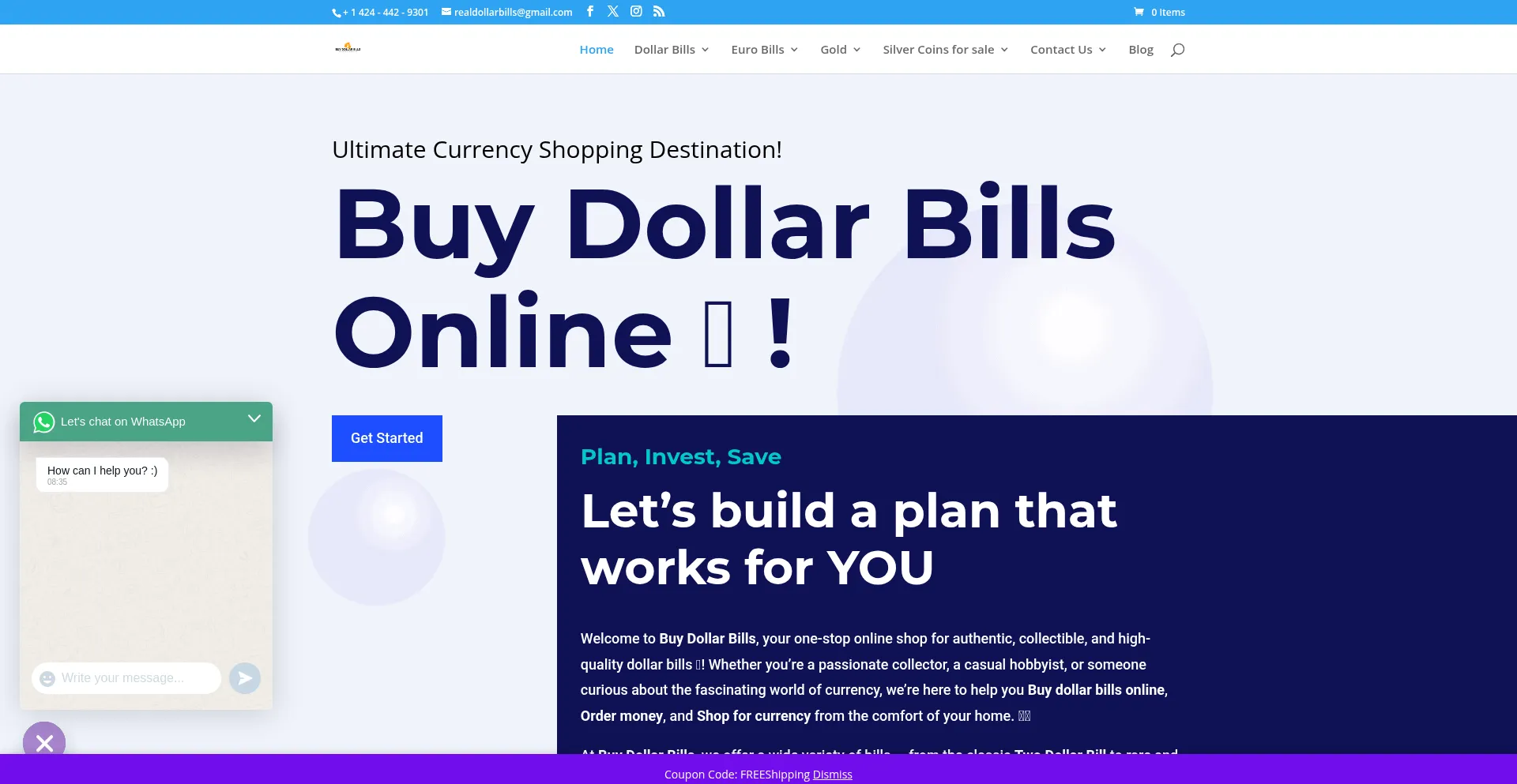 Website screenshot of Buydollarbills.com