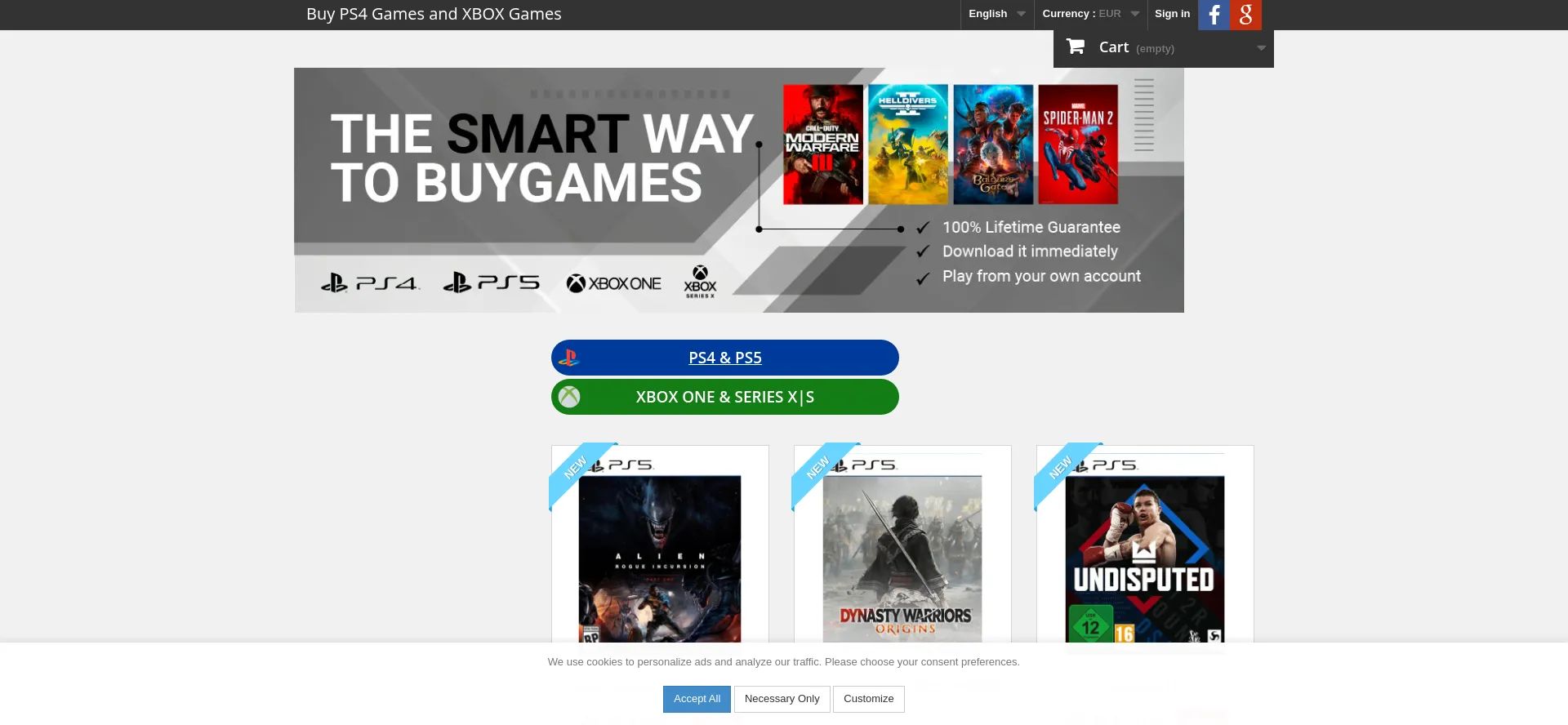 Website screenshot of Buygames.ps