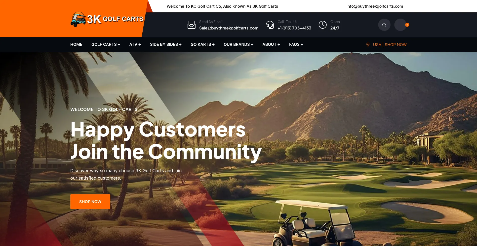 Website screenshot of Buythreekgolfcarts.com