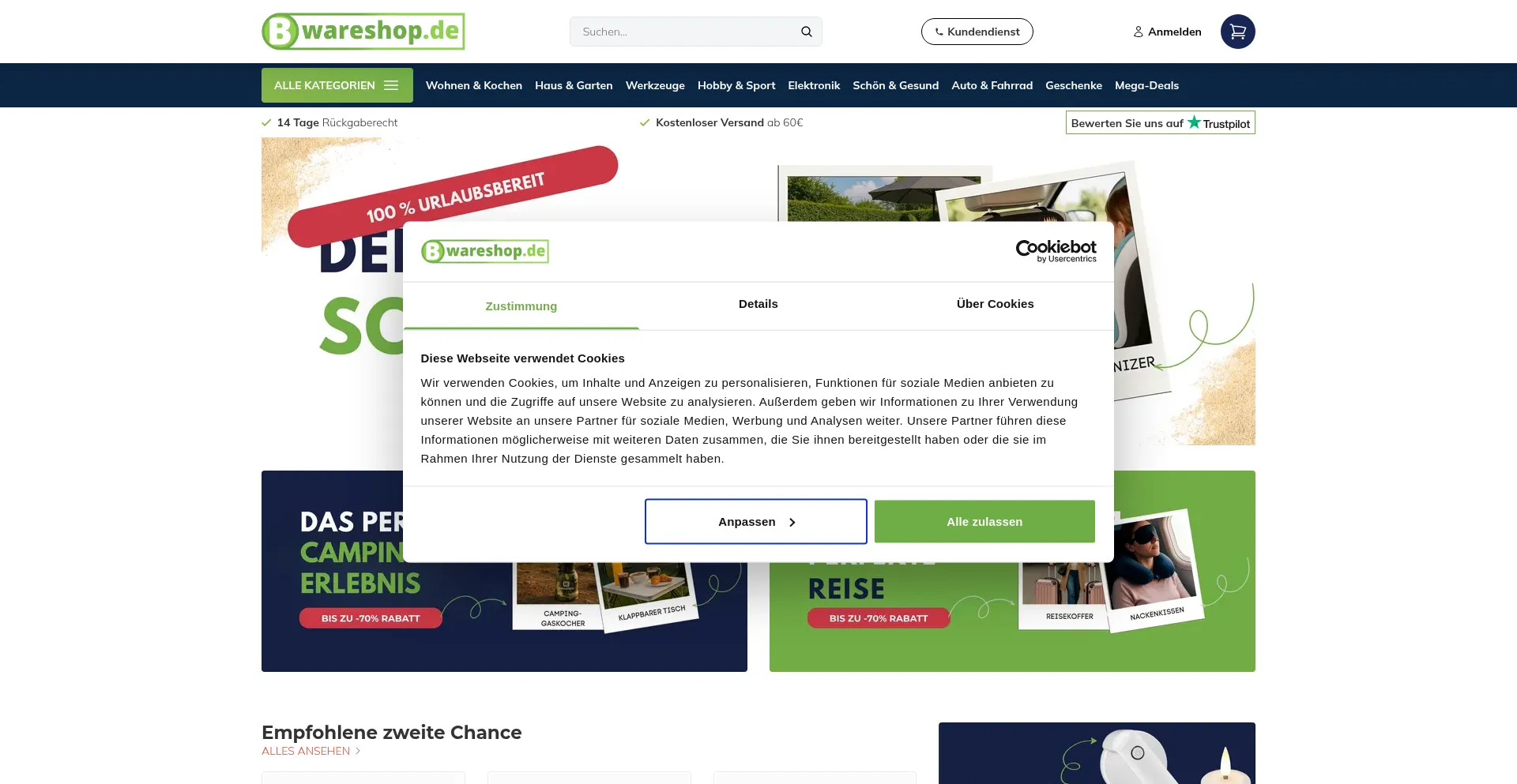 Website screenshot of Bwareshop.de