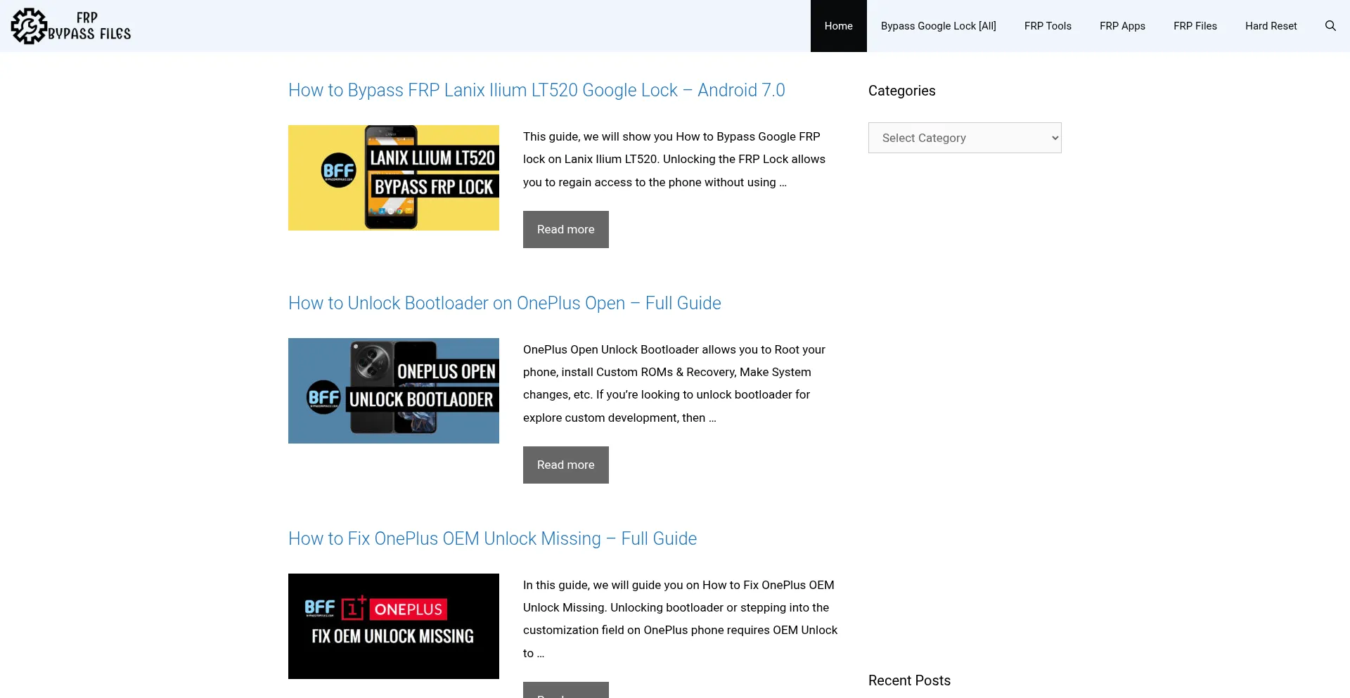 Website screenshot of Bypassfrpfiles.com