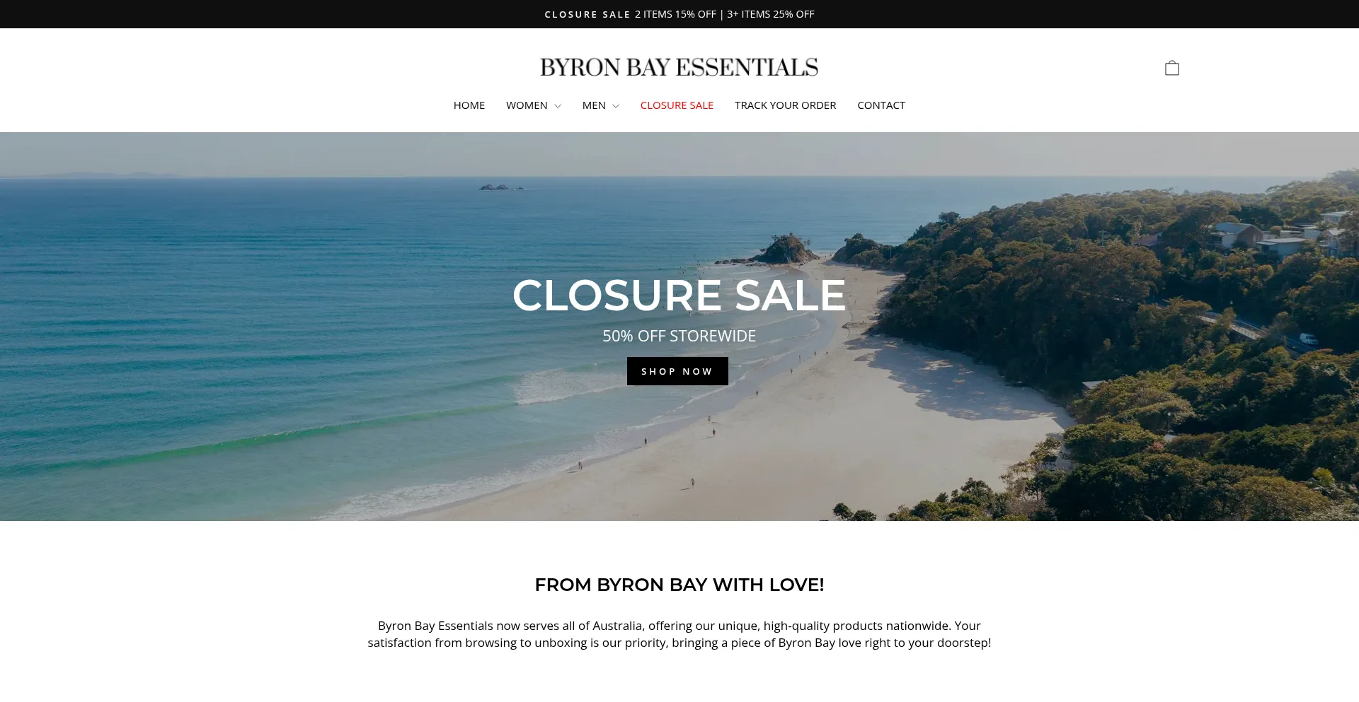 Website screenshot of Byronbayessentials.com