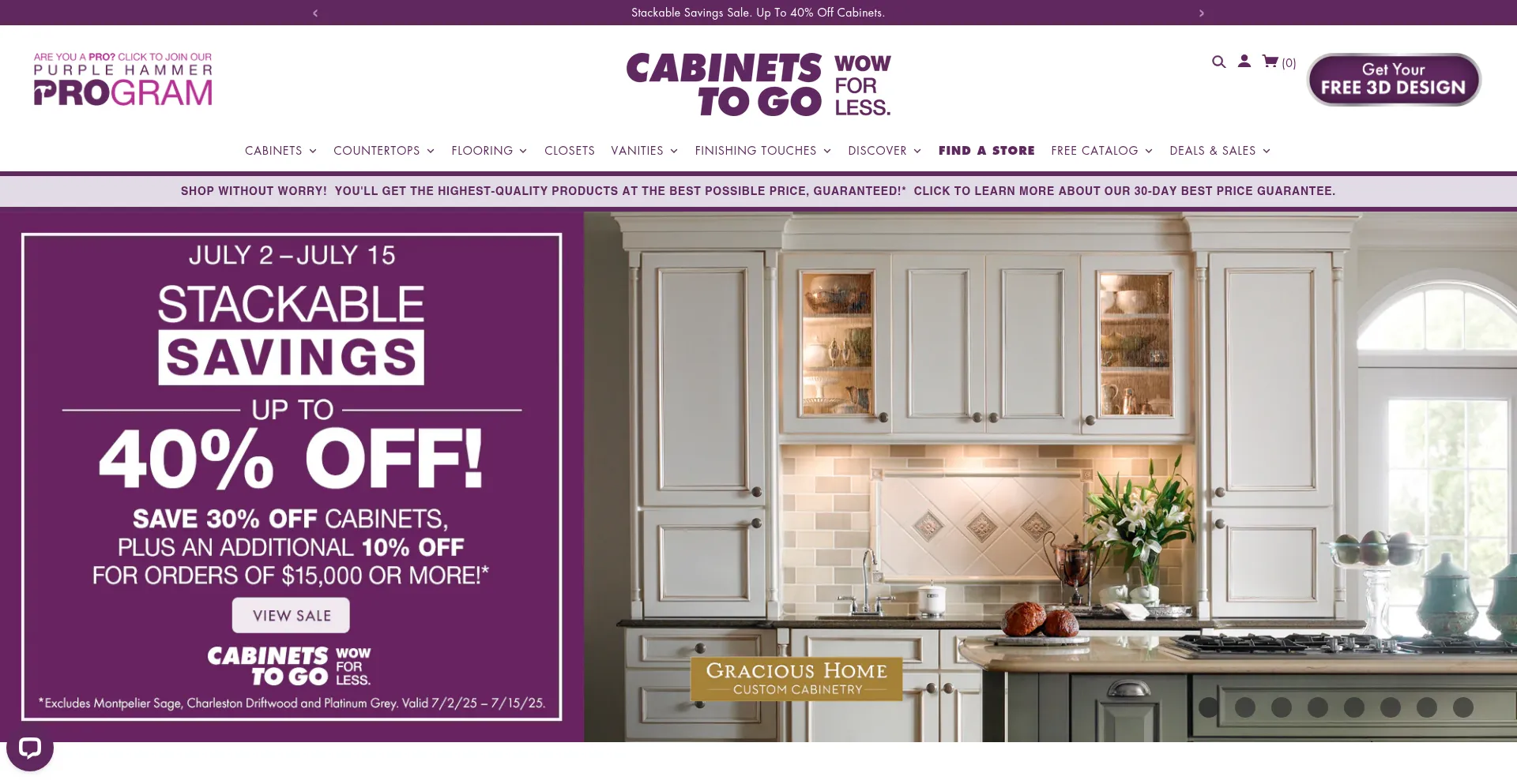 Website screenshot of Cabinetstogo.com
