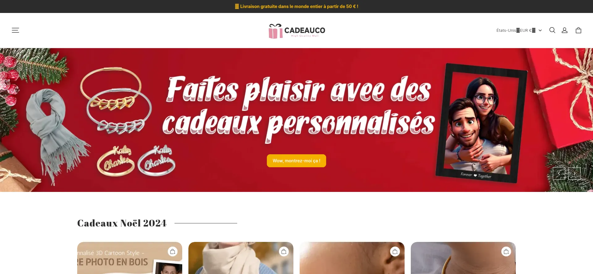 Website screenshot of Cadeauco.com