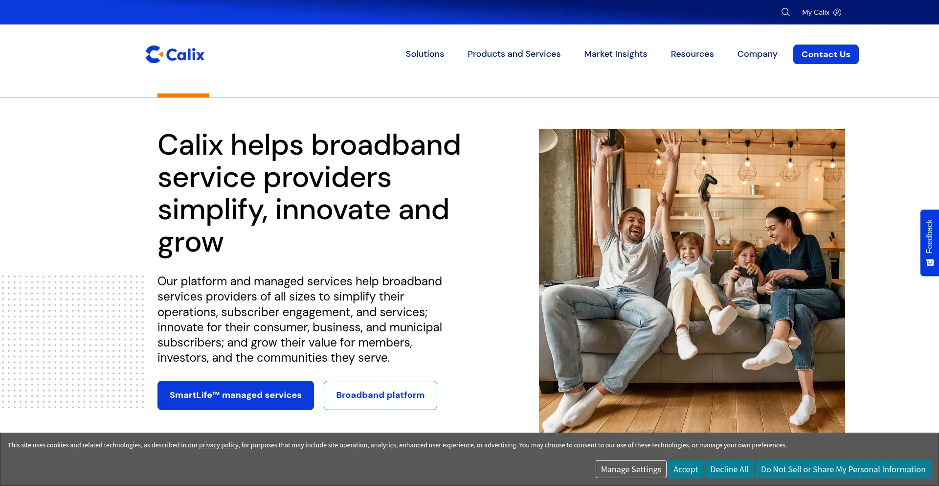 Website screenshot of Calix.com