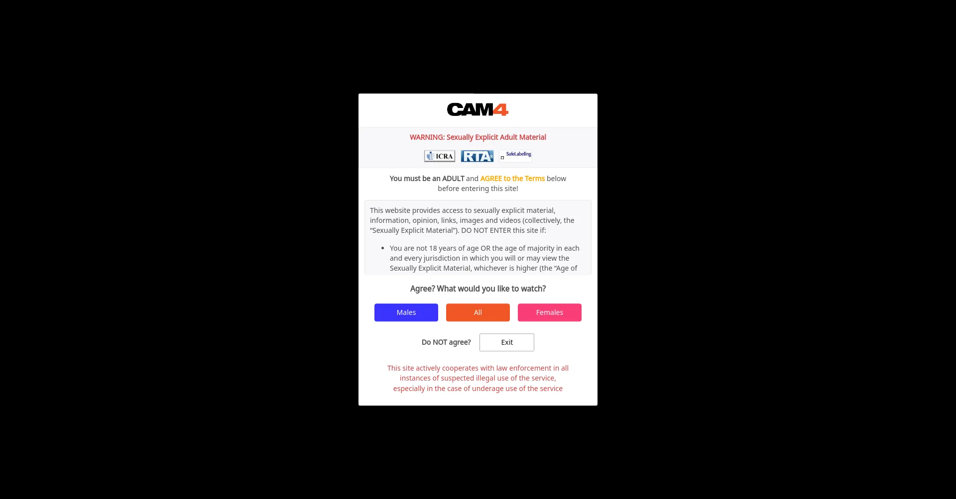 Website screenshot of Cam4.com