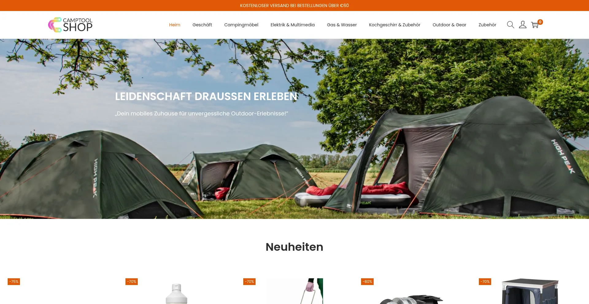 Website screenshot of Camptool-shop.com
