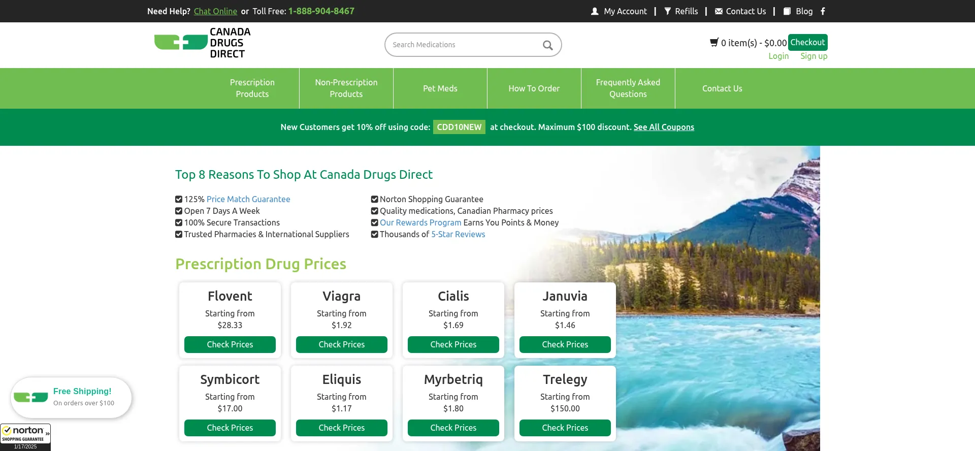Website screenshot of Canadadrugsdirect.com