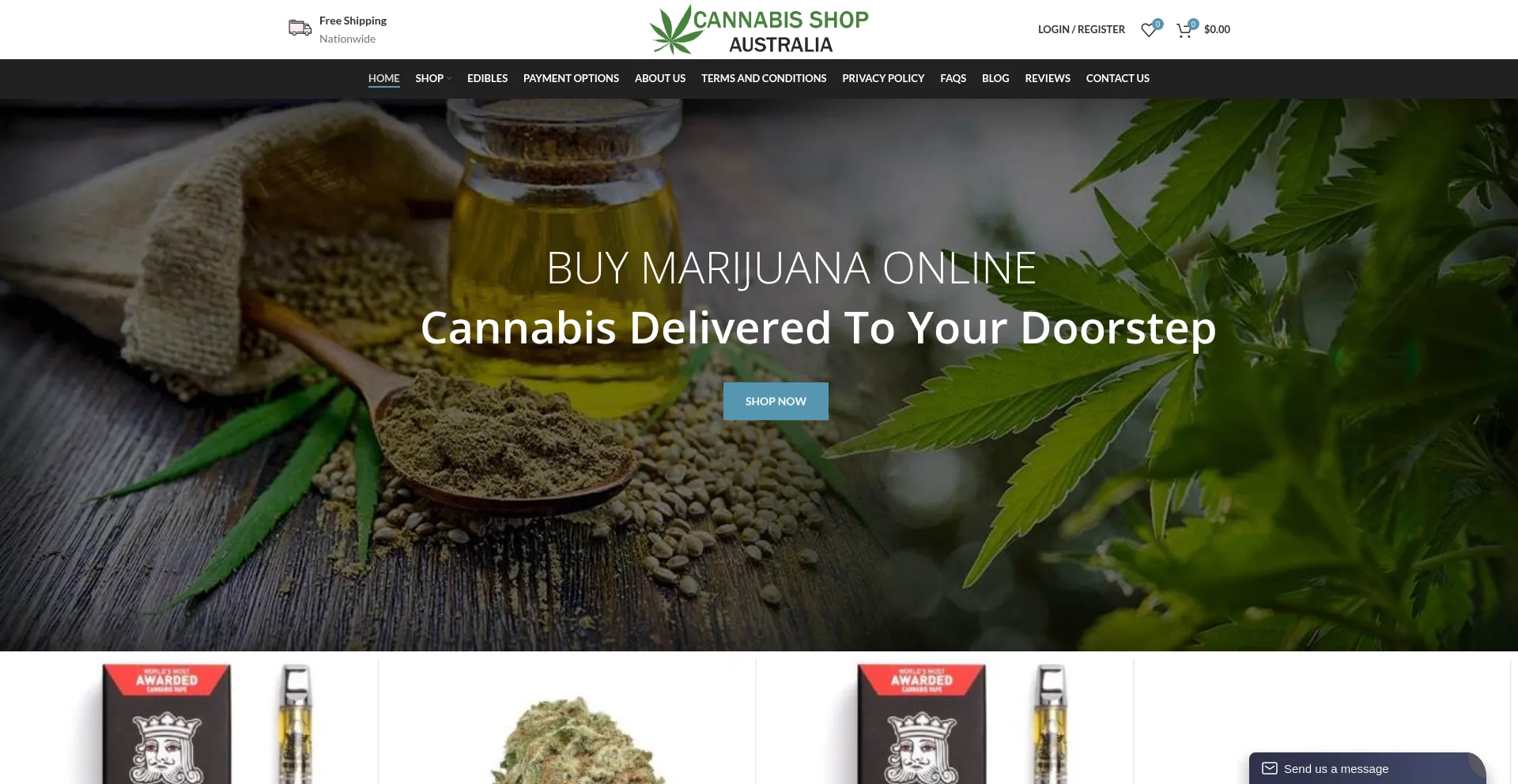 Website screenshot of Cannabisshopaustralia.com