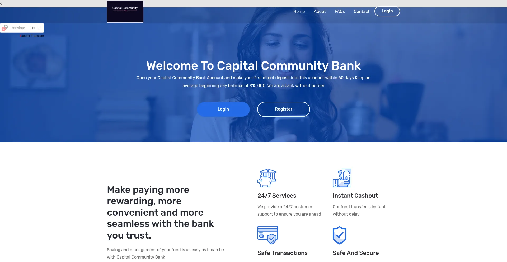 Website screenshot of Capitalcommunitybk.com