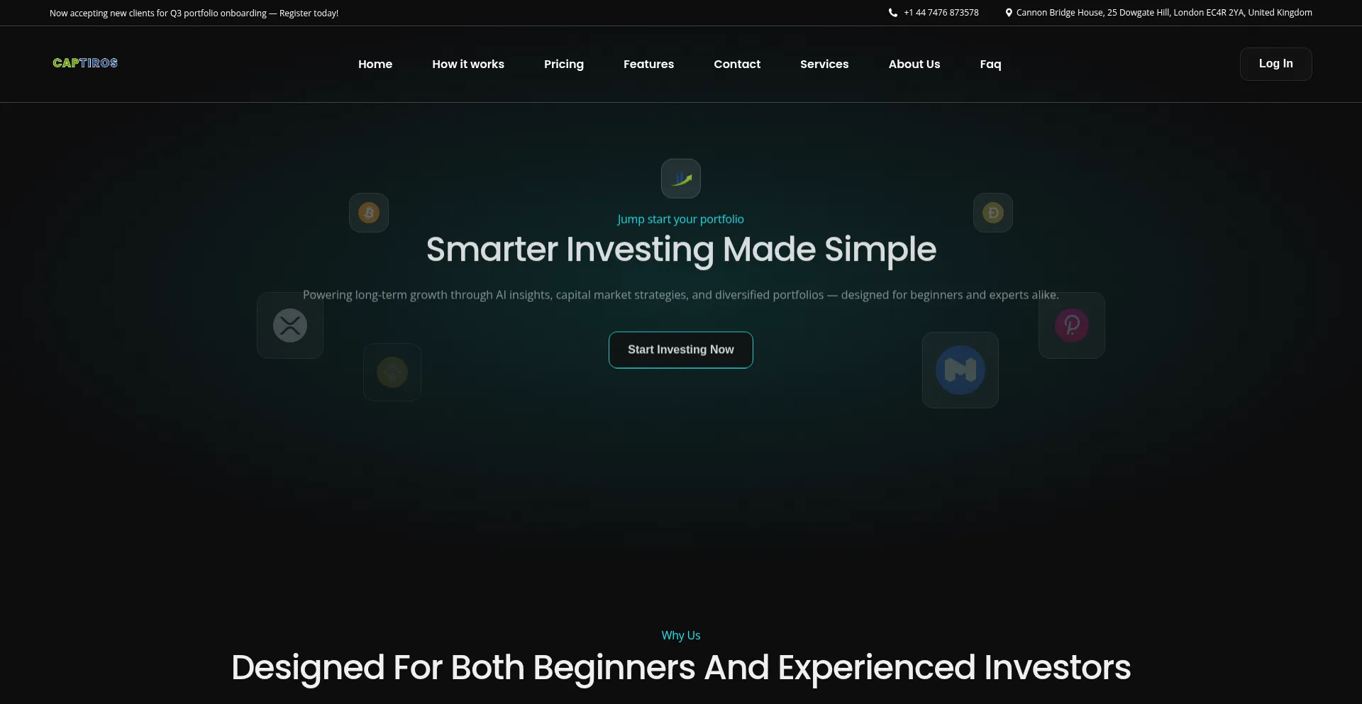 Website screenshot of Captiros.com