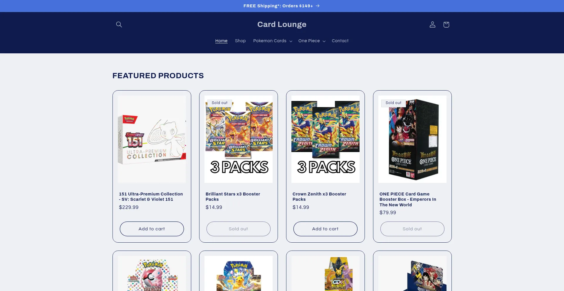 Website screenshot of Cardloungeshop.com