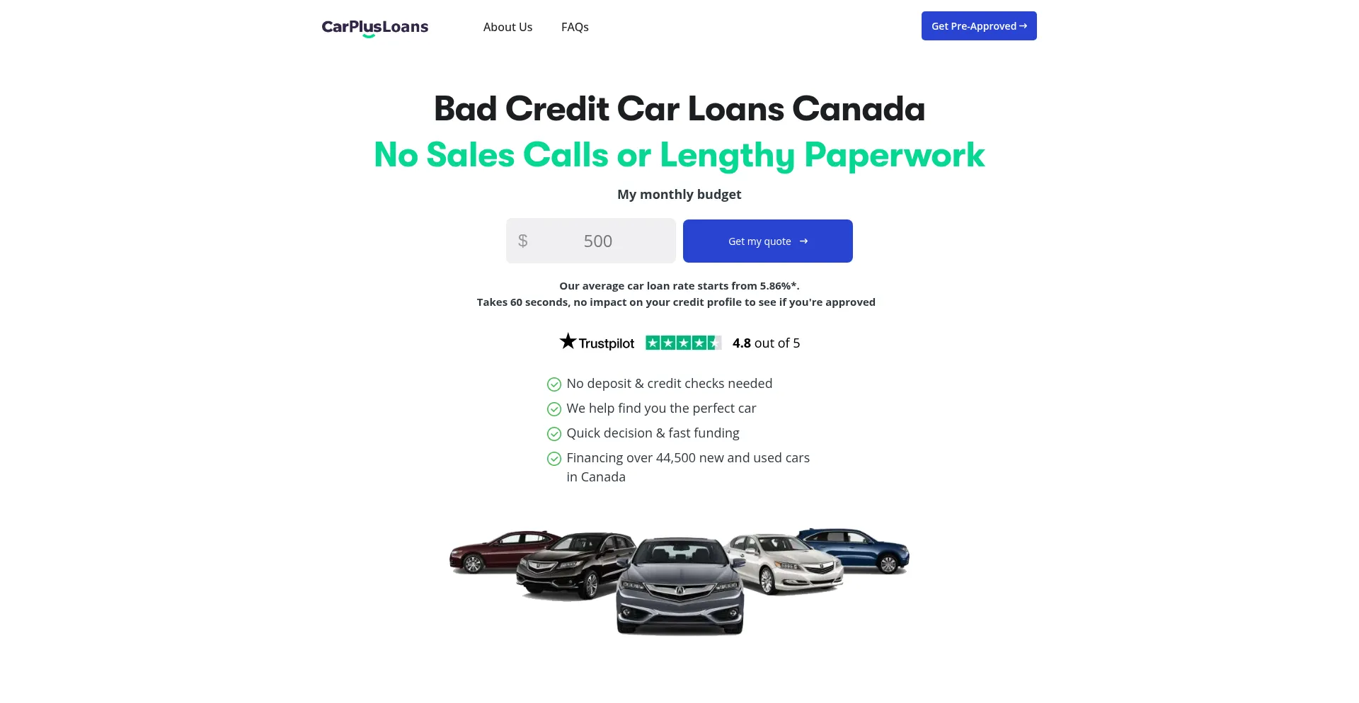Website screenshot of Carplusloans.ca