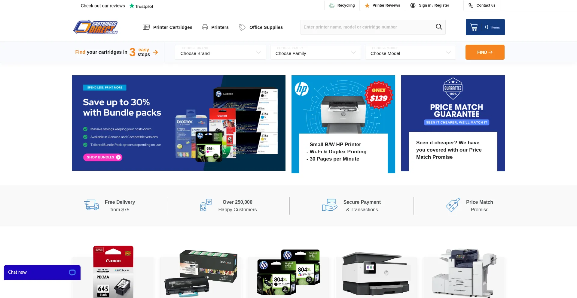 Website screenshot of Cartridgesdirect.com.au