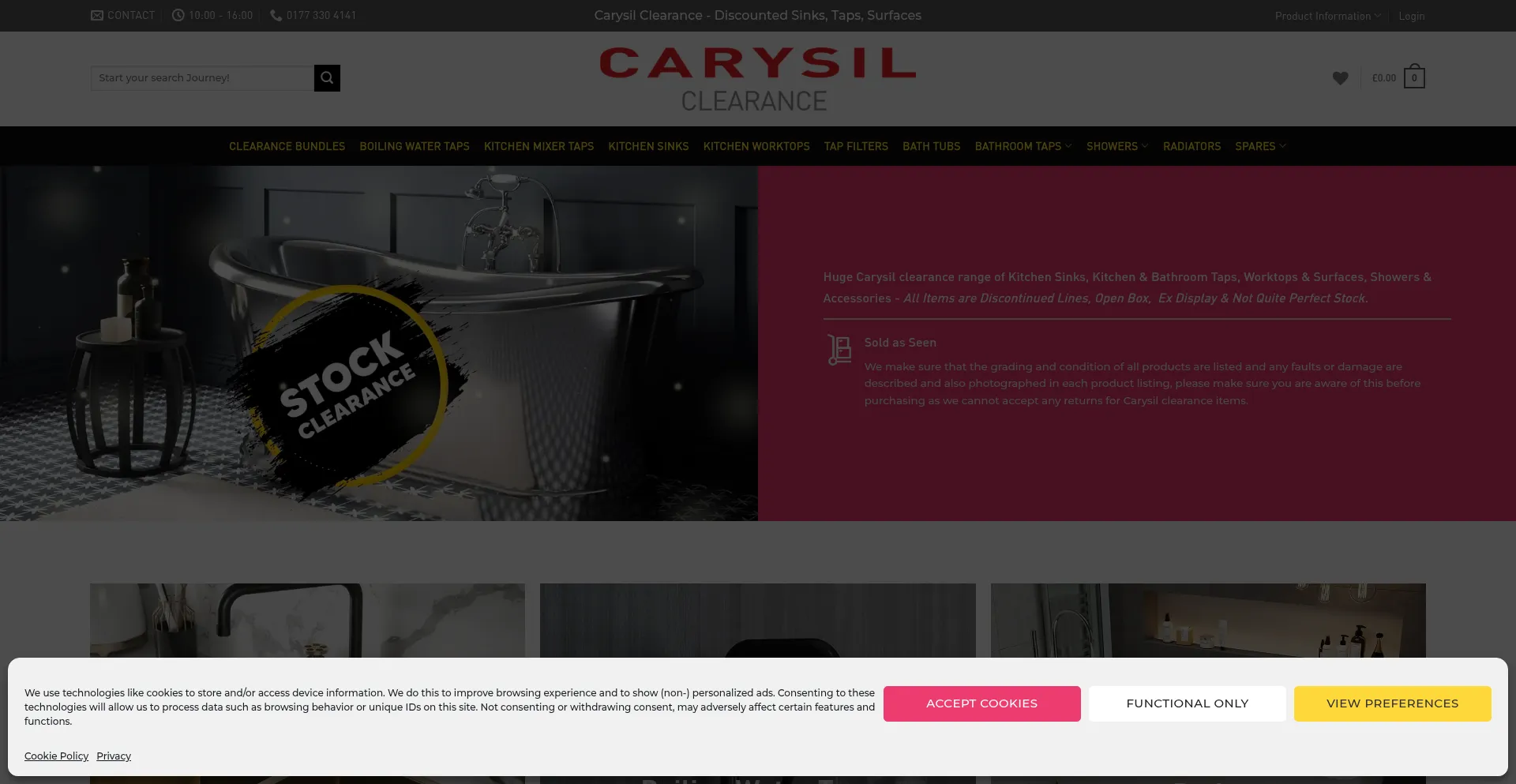 Website screenshot of Carysilclearance.co.uk