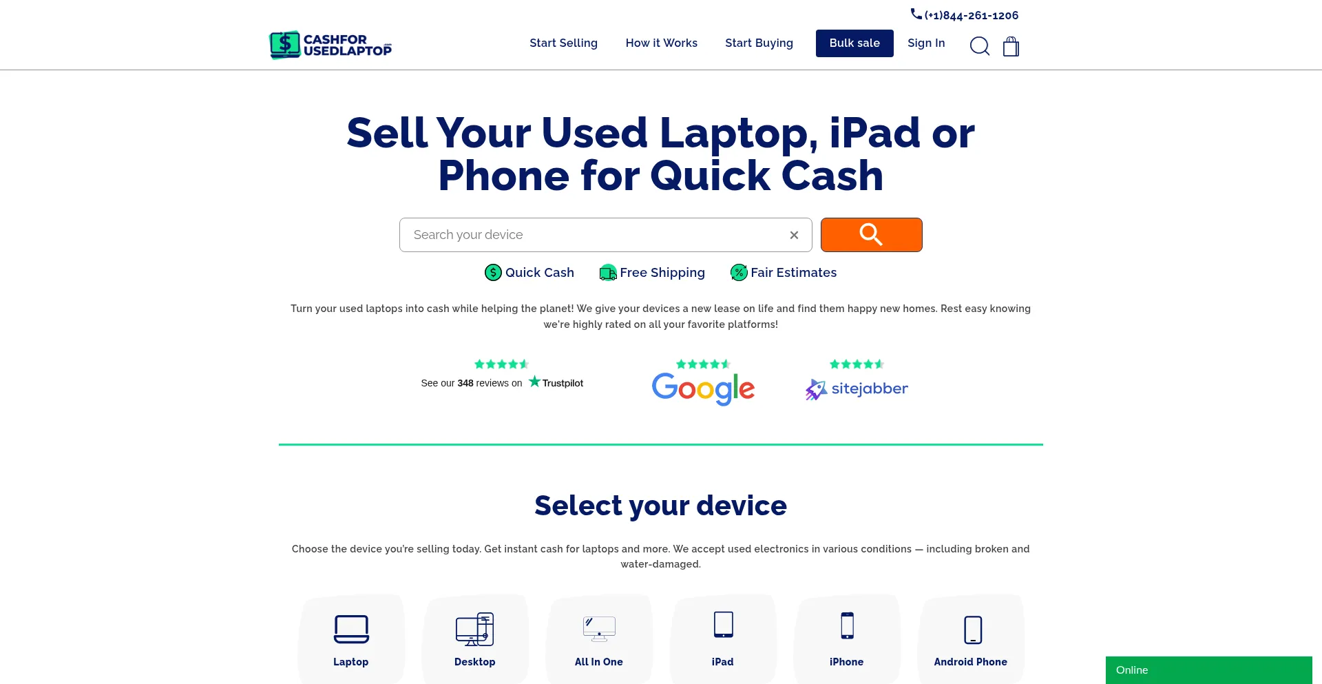 Cashforusedlaptop.com Screenshot
