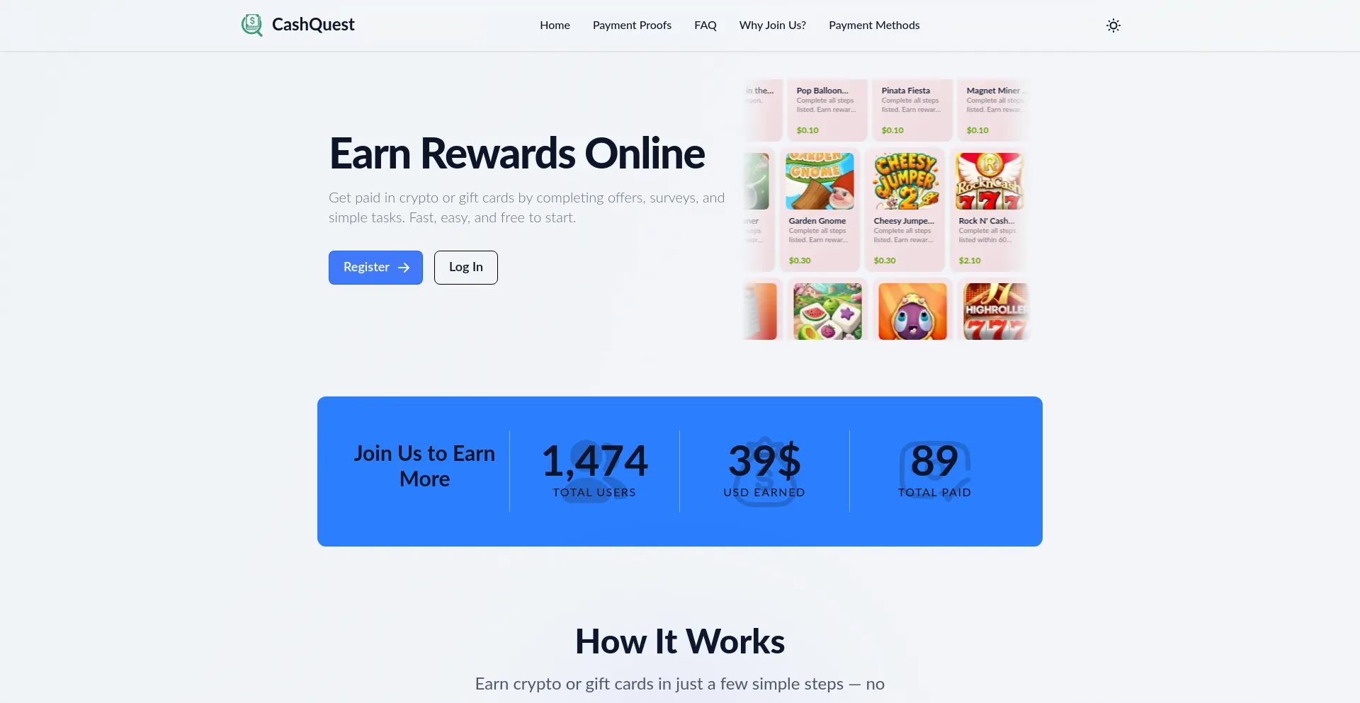 Website screenshot of Cashquest.io