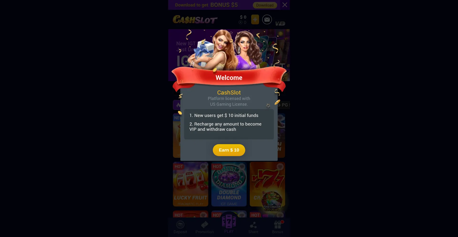 Website screenshot of Cashslot.vip