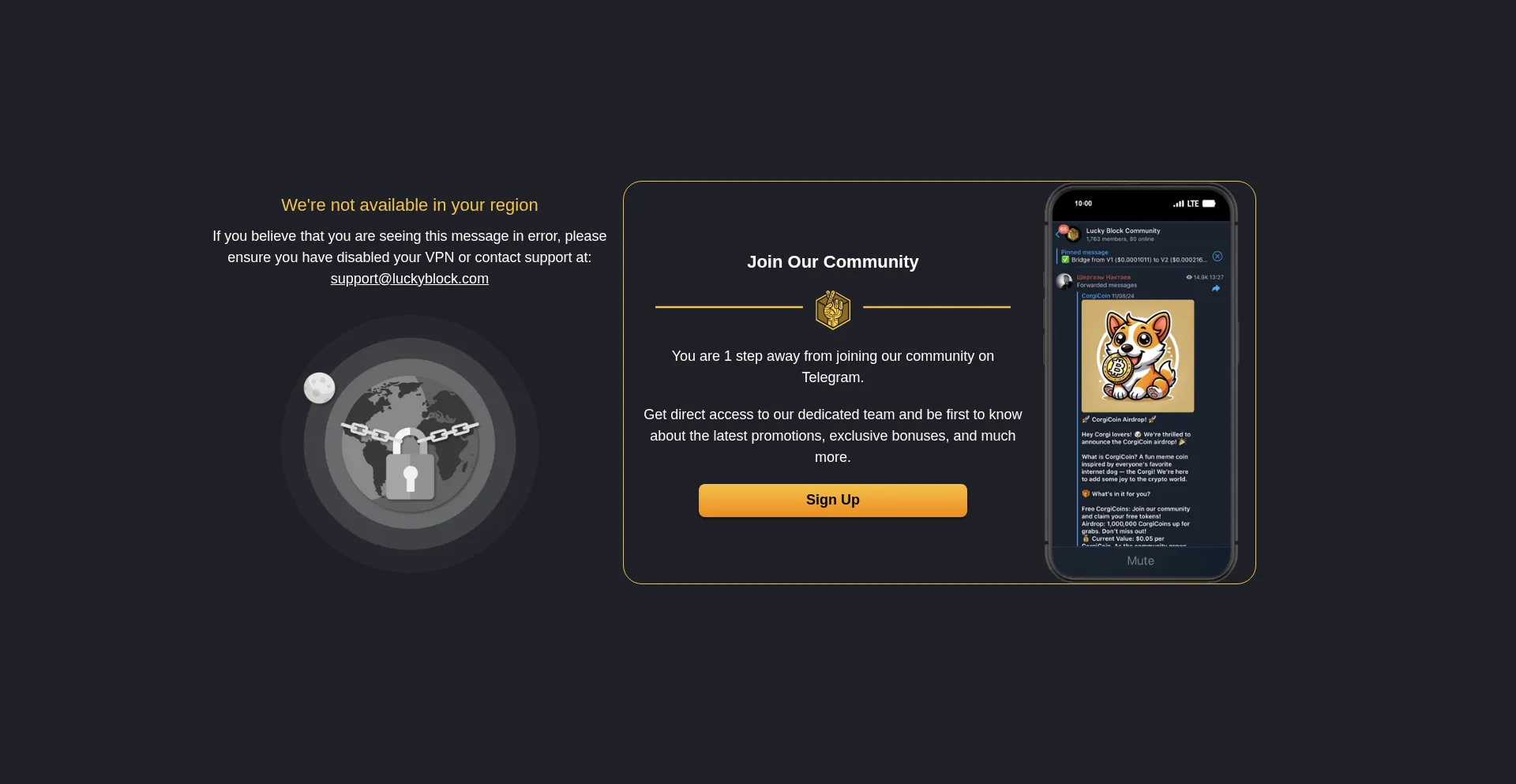 Website screenshot of Casino.luckyblock.com