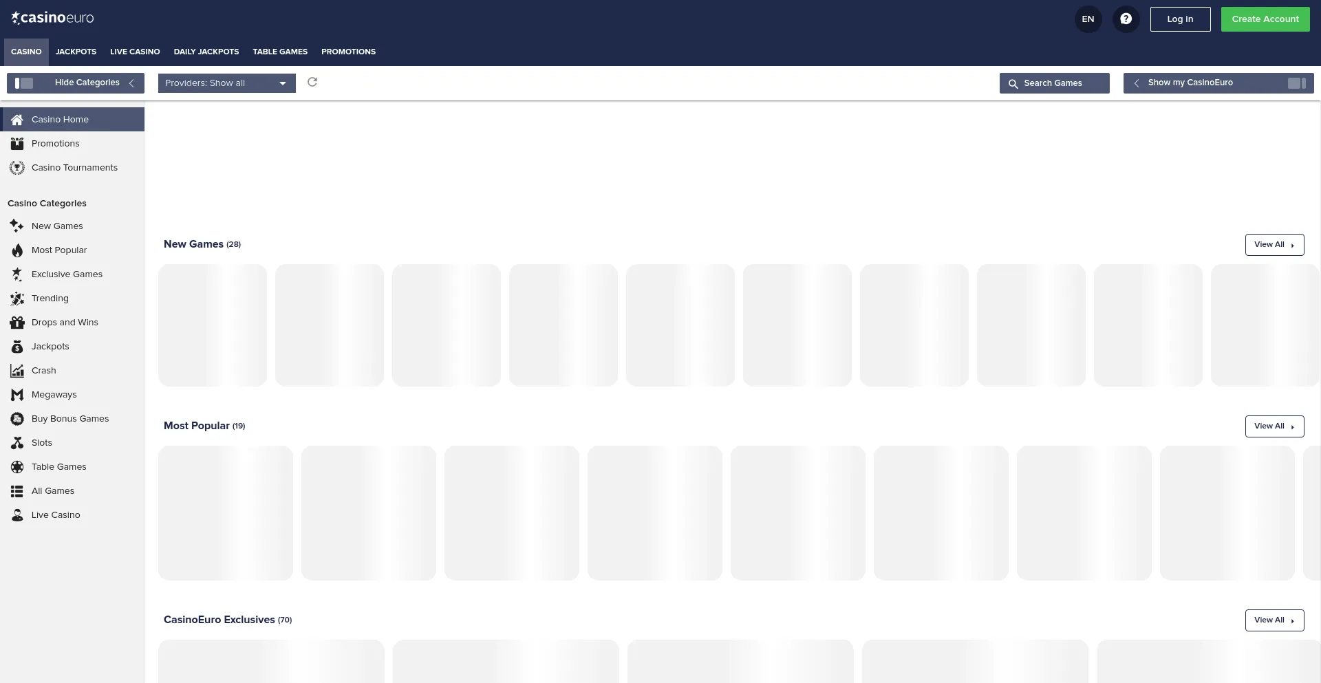 Website screenshot of Casinoeuro.com